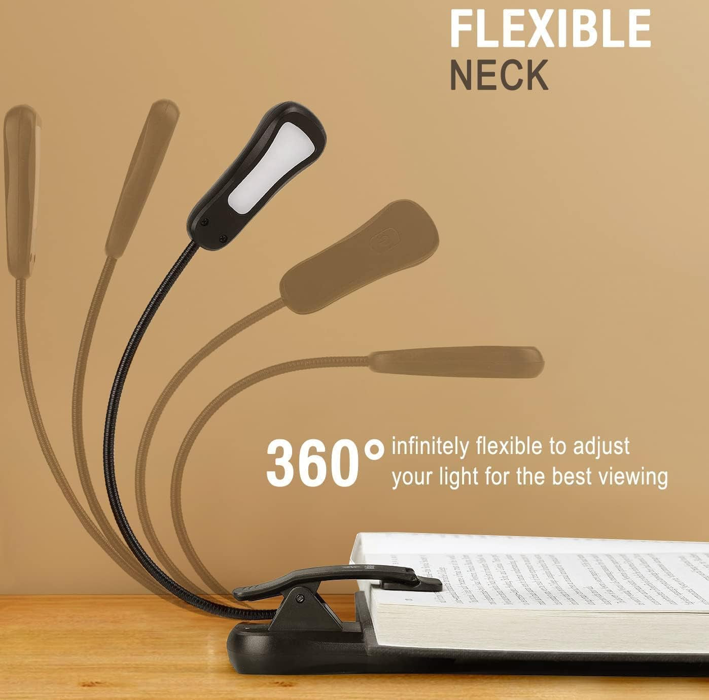 Vekkia Rechargeable 3000K LED Book Light, Easy Clip on Reading Lights for Reading in Bed. Perfect for Readers.