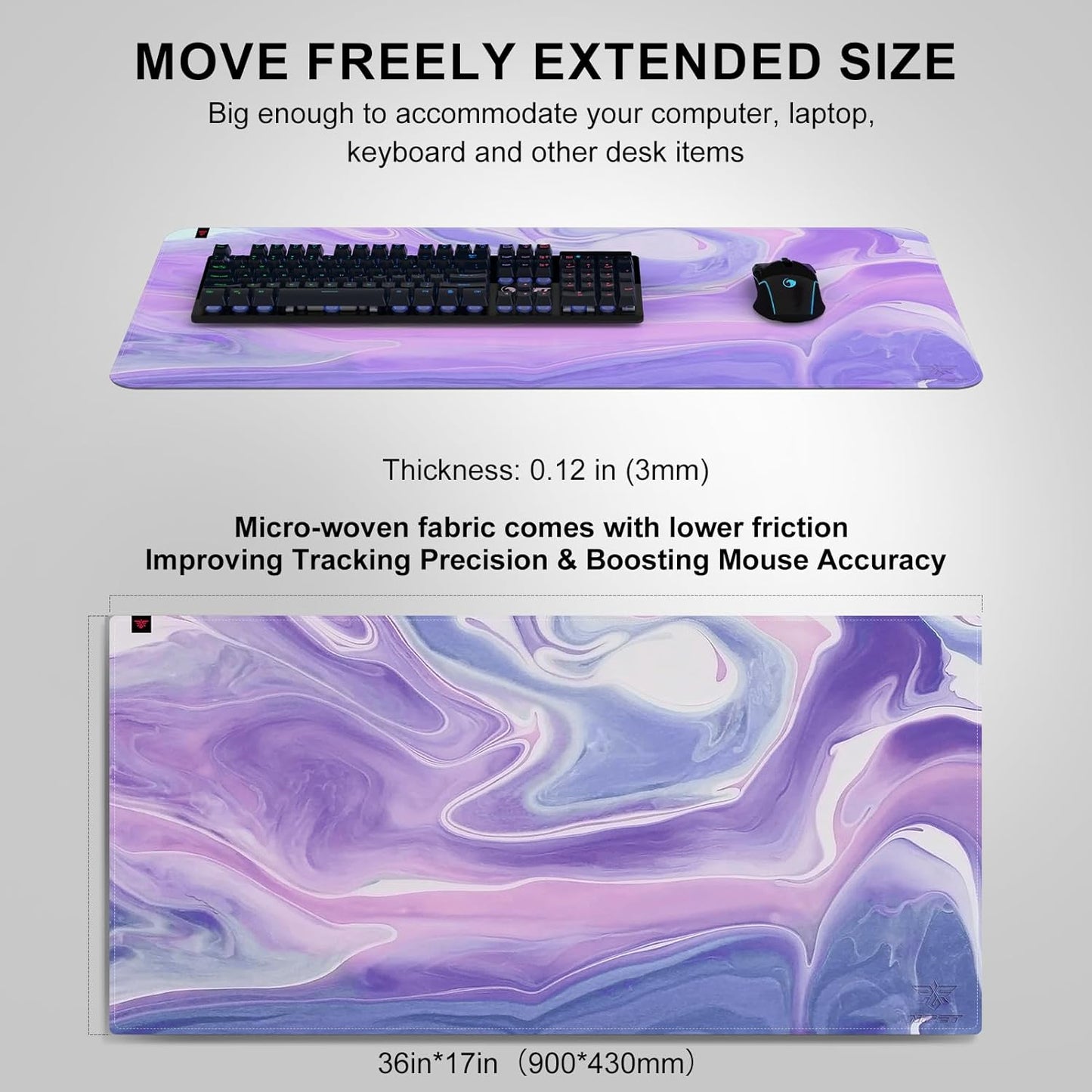 NPET MP02-SP Gaming Mouse Pad, Cloth Mouse Pad, Anti-Slip Base, RGB Backlit, Stitched Edges, Water-Resistant, Optimized for Gaming Sensors, XL