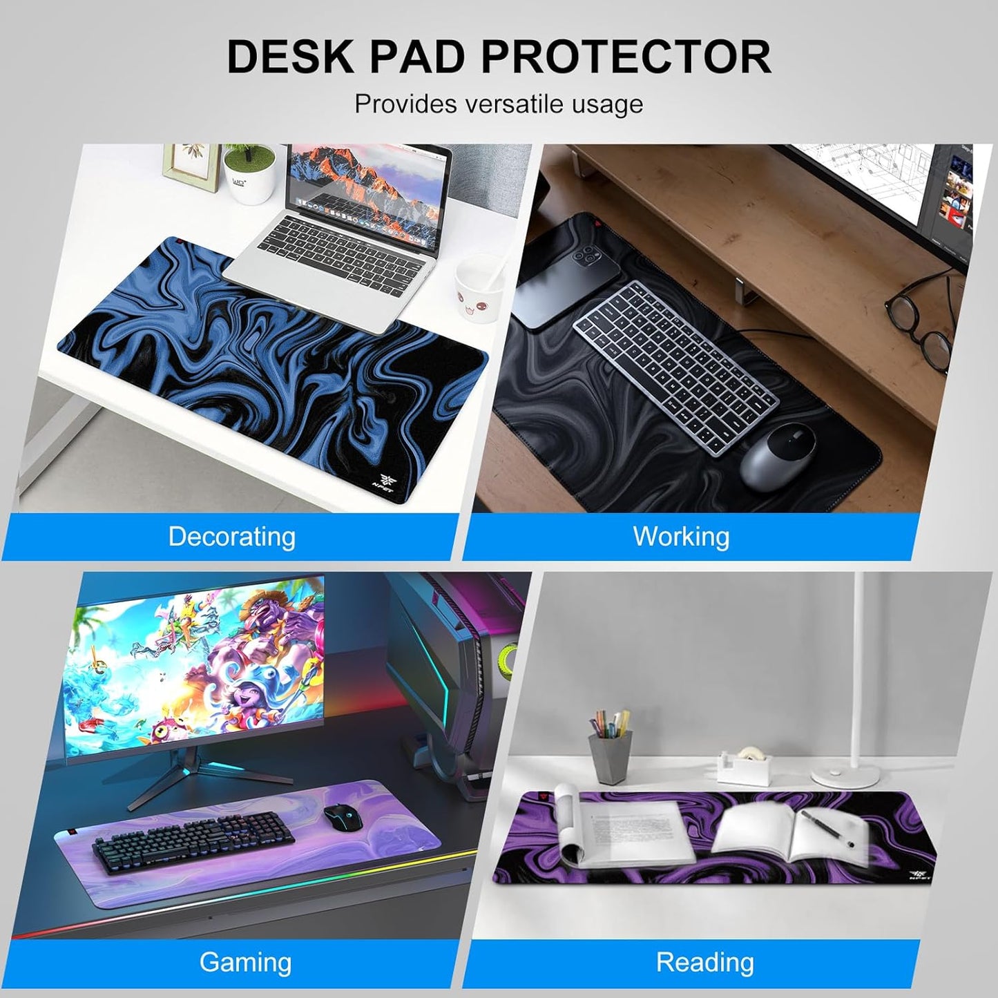 NPET MP02-SP Gaming Mouse Pad, Cloth Mouse Pad, Anti-Slip Base, RGB Backlit, Stitched Edges, Water-Resistant, Optimized for Gaming Sensors, XL