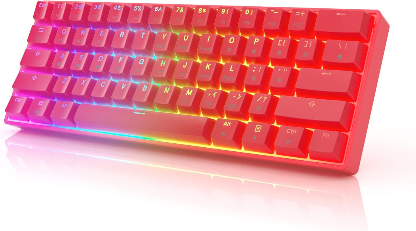 HK GAMING GK61 Mechanical Gaming Keyboard - 61 Keys Multi Color RGB Illuminated LED Backlit Wired Programmable for Pc/Mac Gamer (Gateron Optical Brown, White)