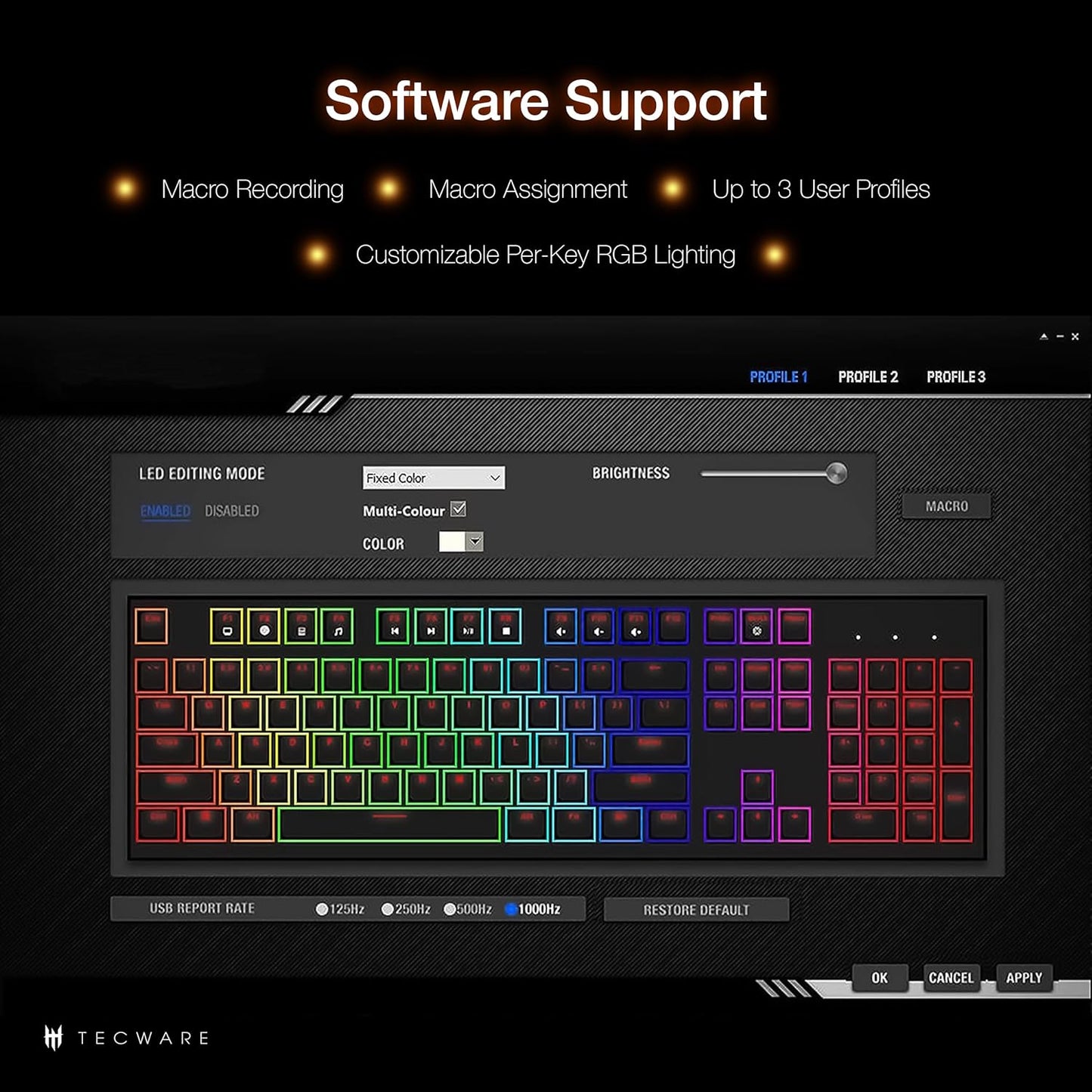 TECWARE Phantom 87 Key Mechanical Keyboard, RGB Led, Outemu RED Switch