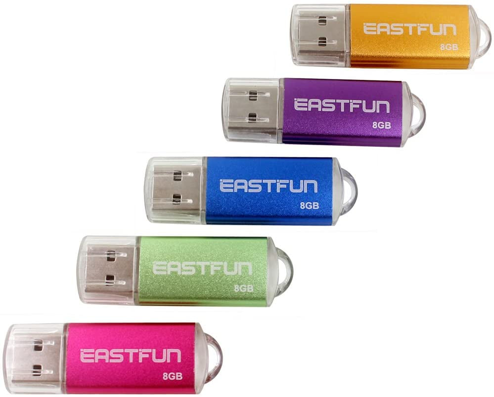 EASTFUN 5 Pack 16GB USB 2.0 Flash Drive Memory Stick Thumb Drive Thumb Stick Jump Drive Zip Drive Pen Drive, with LED Indicator,5 Pcs Colors:Rose/Red/Black/Green/Blue