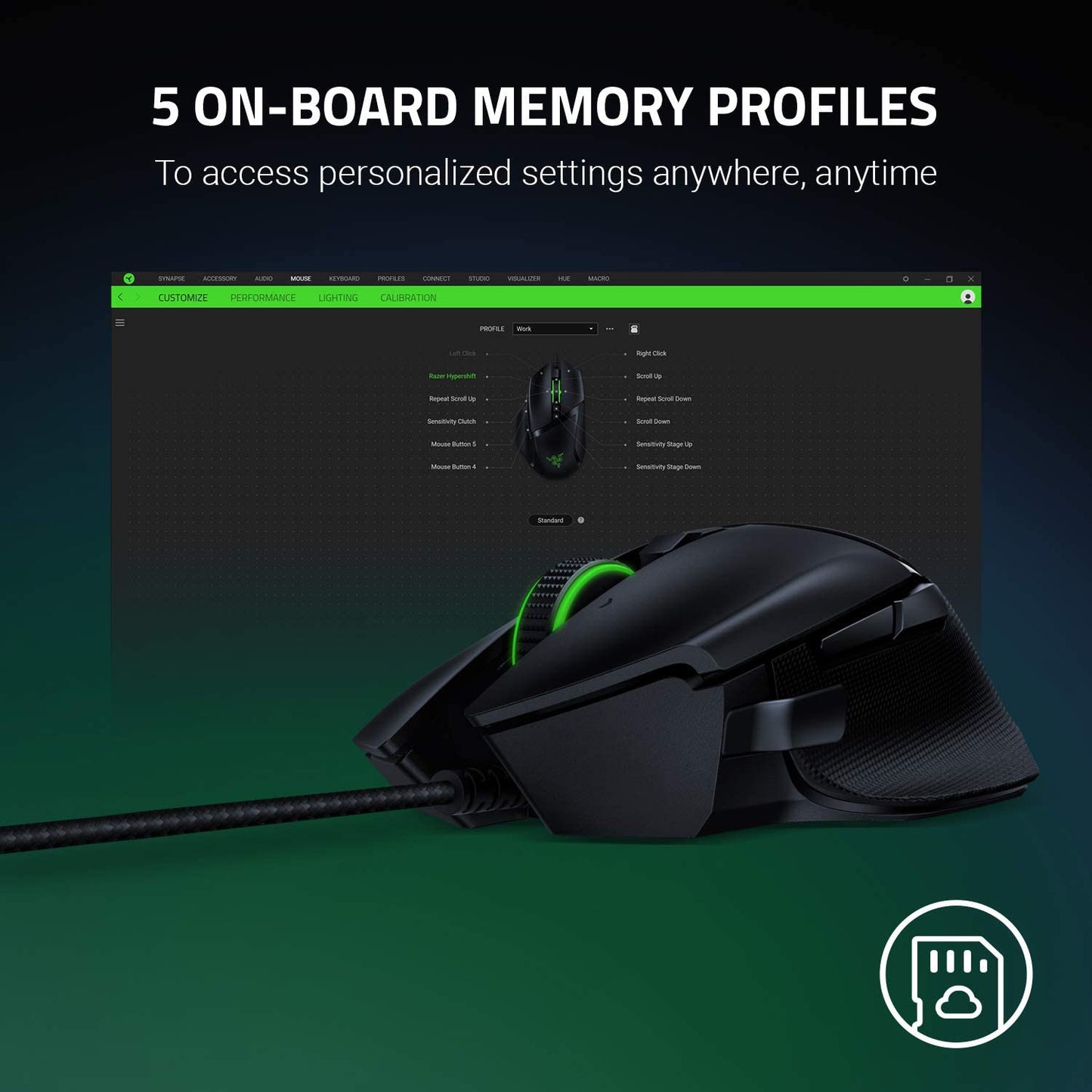 Razer Basilisk V2 Wired Gaming Mouse: 20K DPI Optical Sensor, Fastest Gaming Mouse Switch, Chroma RGB Lighting, 11 Programmable Buttons, Classic Black
