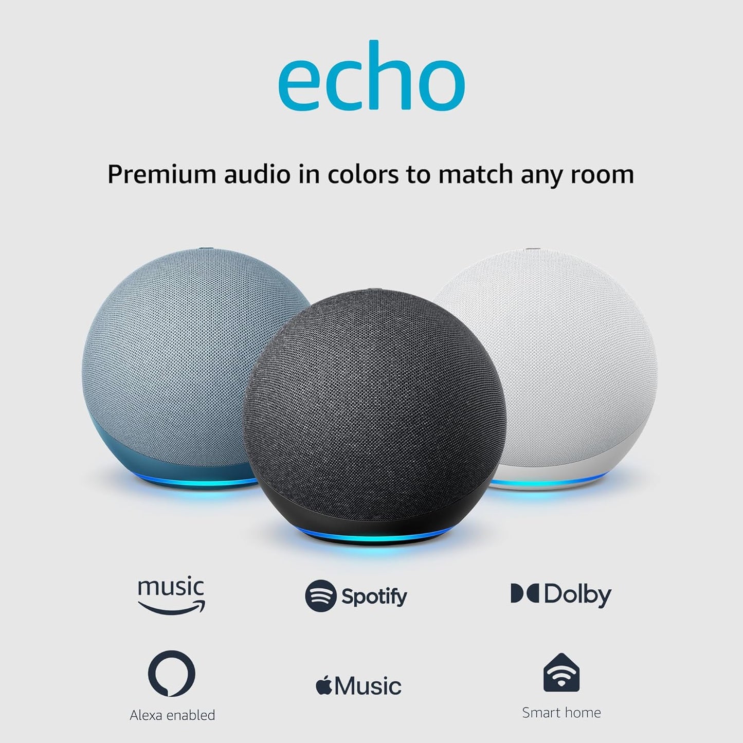 Amazon Echo (Newest Model), Alexa Speaker with Premium Sound, Ideal for Large Bedrooms, Living Rooms and Kitchens, Charcoal