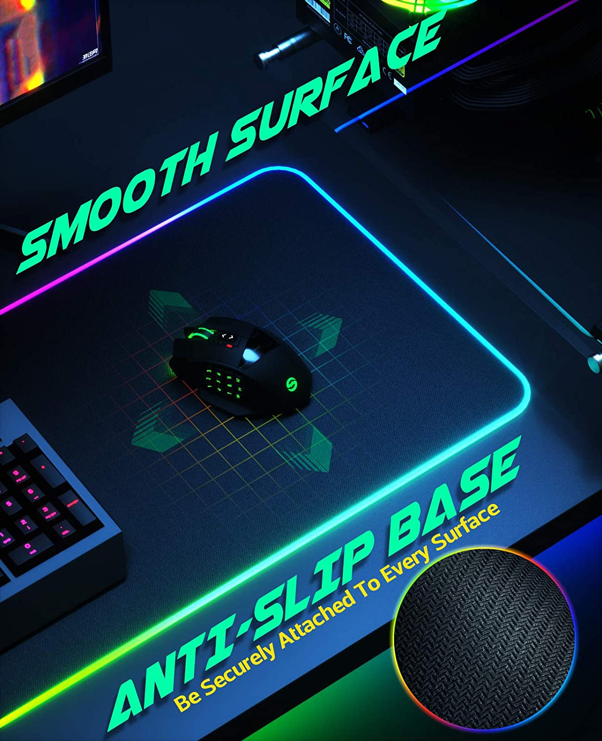 RGB Gaming Mouse Pad, Utechsmart Large Extended Soft Led Mouse Pad with 14 Lighting Modes 2 Brightness Levels, Computer Keyboard Mousepads Mat 800 X 300Mm / 31.5×11.8 Inches