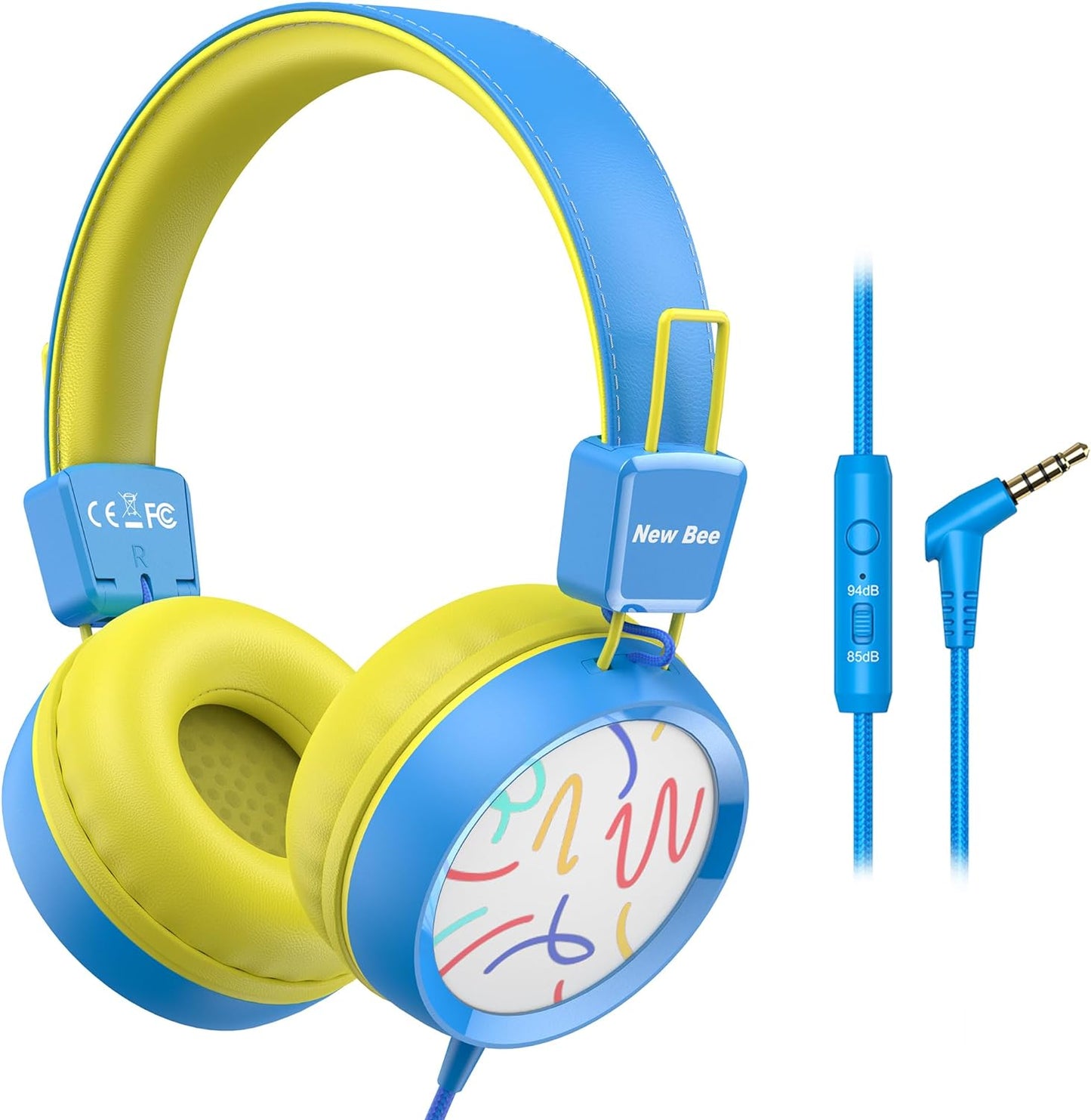New Bee Kids Headphones for School with Microphone KH20 HD Stereo Safe Volume Limited 85Db/94Db Foldable Lightweight On-Ear Headphone for Pc/Mac/Android/Kindle/Tablet/Pad (Deep Blue)