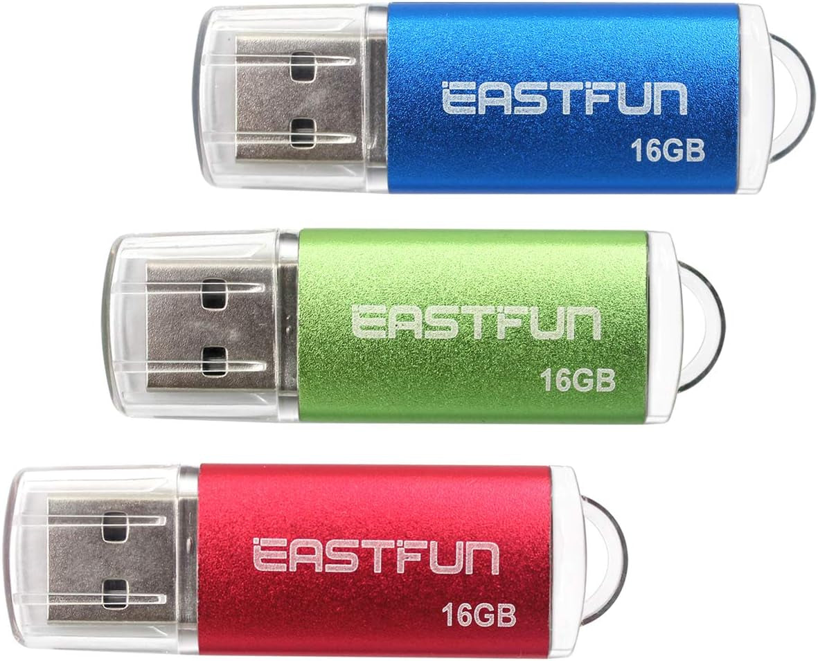 EASTFUN 5 Pack 16GB USB 2.0 Flash Drive Memory Stick Thumb Drive Thumb Stick Jump Drive Zip Drive Pen Drive, with LED Indicator,5 Pcs Colors:Rose/Red/Black/Green/Blue