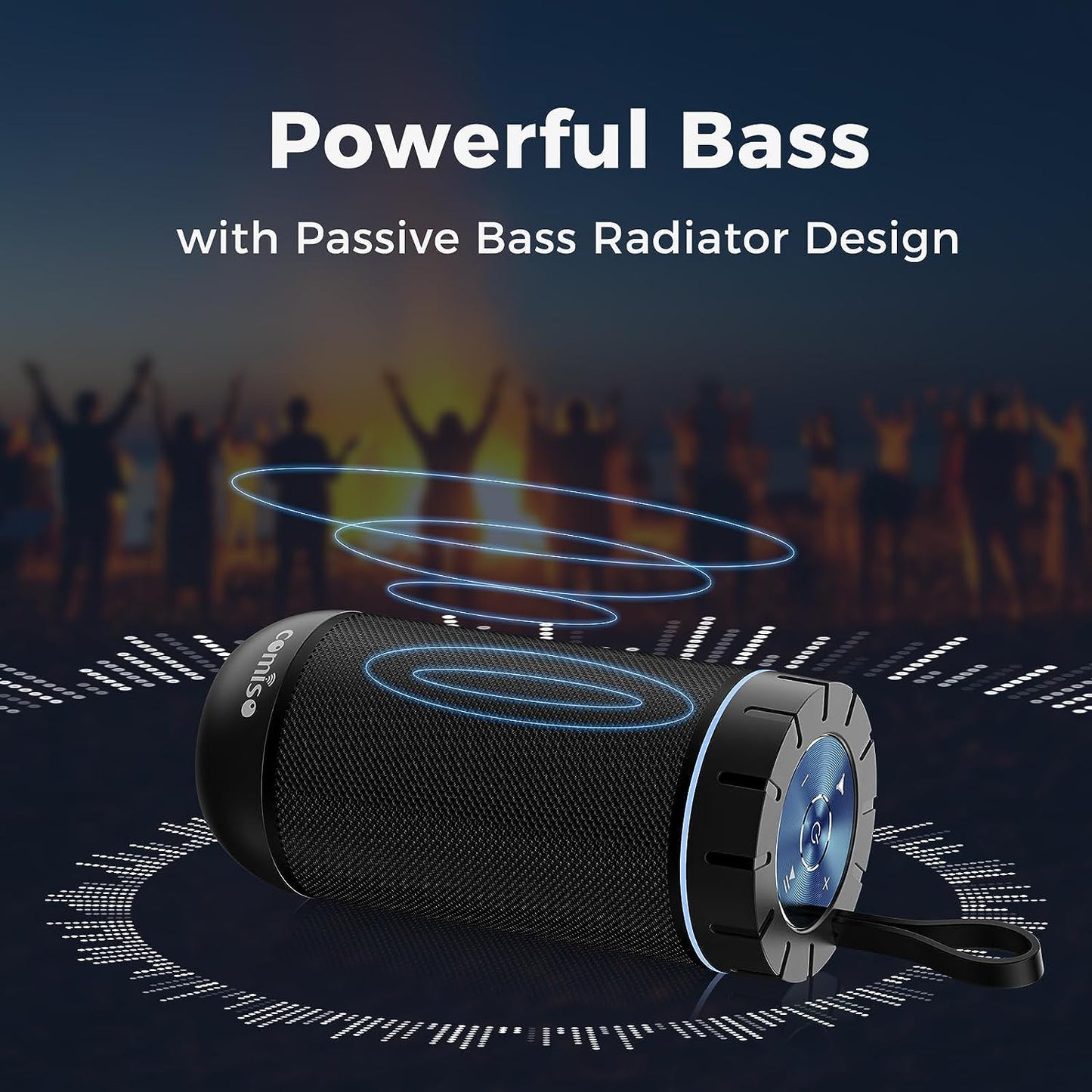 Comiso Bluetooth Speaker, IP65 Waterproof Portable Speaker with 360° HD Stereo Sound, Punchy Bass, TWS Pairing, 24H Playtime, Wireless Speakers for Home/Outdoor/Camping/Beach, Gifts for Unisex