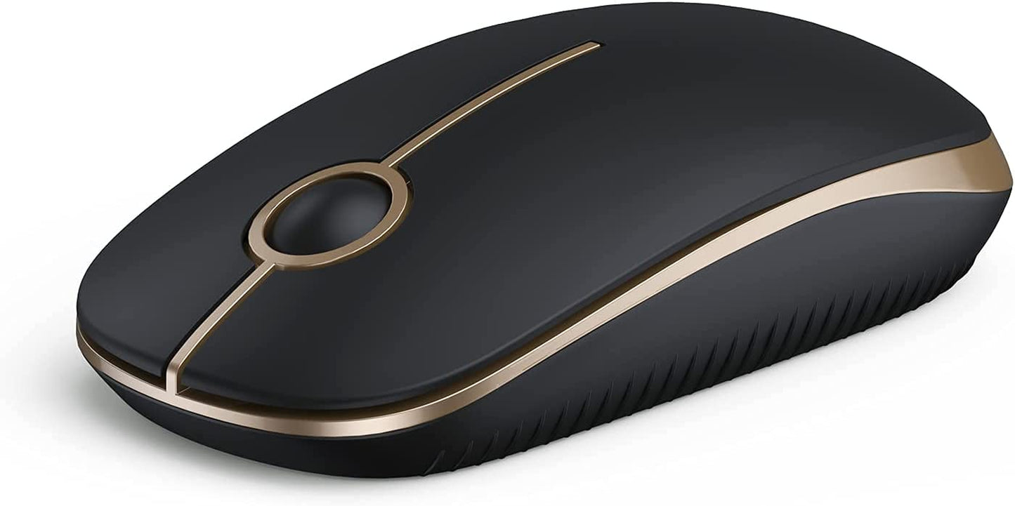 Vssoplor Wireless Mouse, 2.4G Slim Portable Computer Mouse with Nano Receiver Quiet Silent Optical Laptop Mouse for Notebook, PC, Laptop, Computer-White and Gold