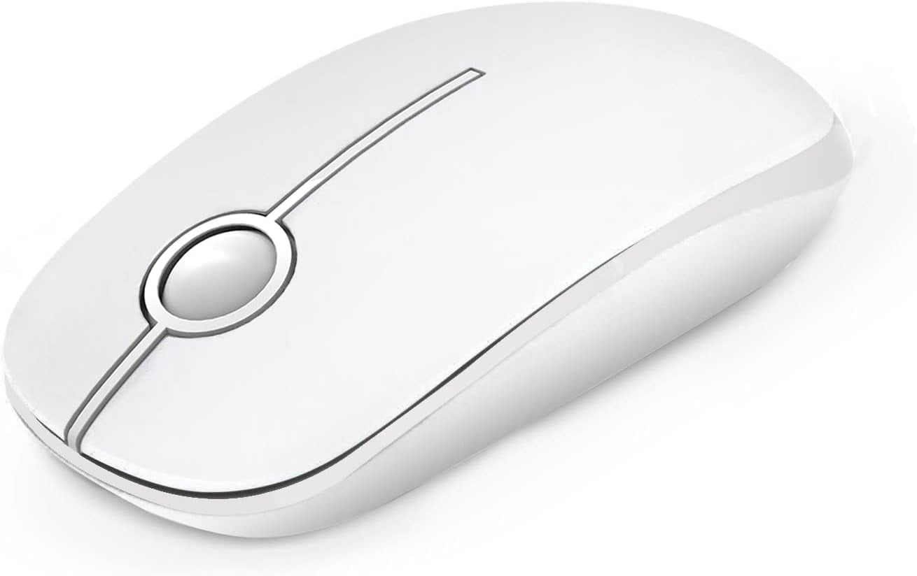 Vssoplor Wireless Mouse, 2.4G Slim Portable Computer Mouse with Nano Receiver Quiet Silent Optical Laptop Mouse for Notebook, PC, Laptop, Computer-White and Gold