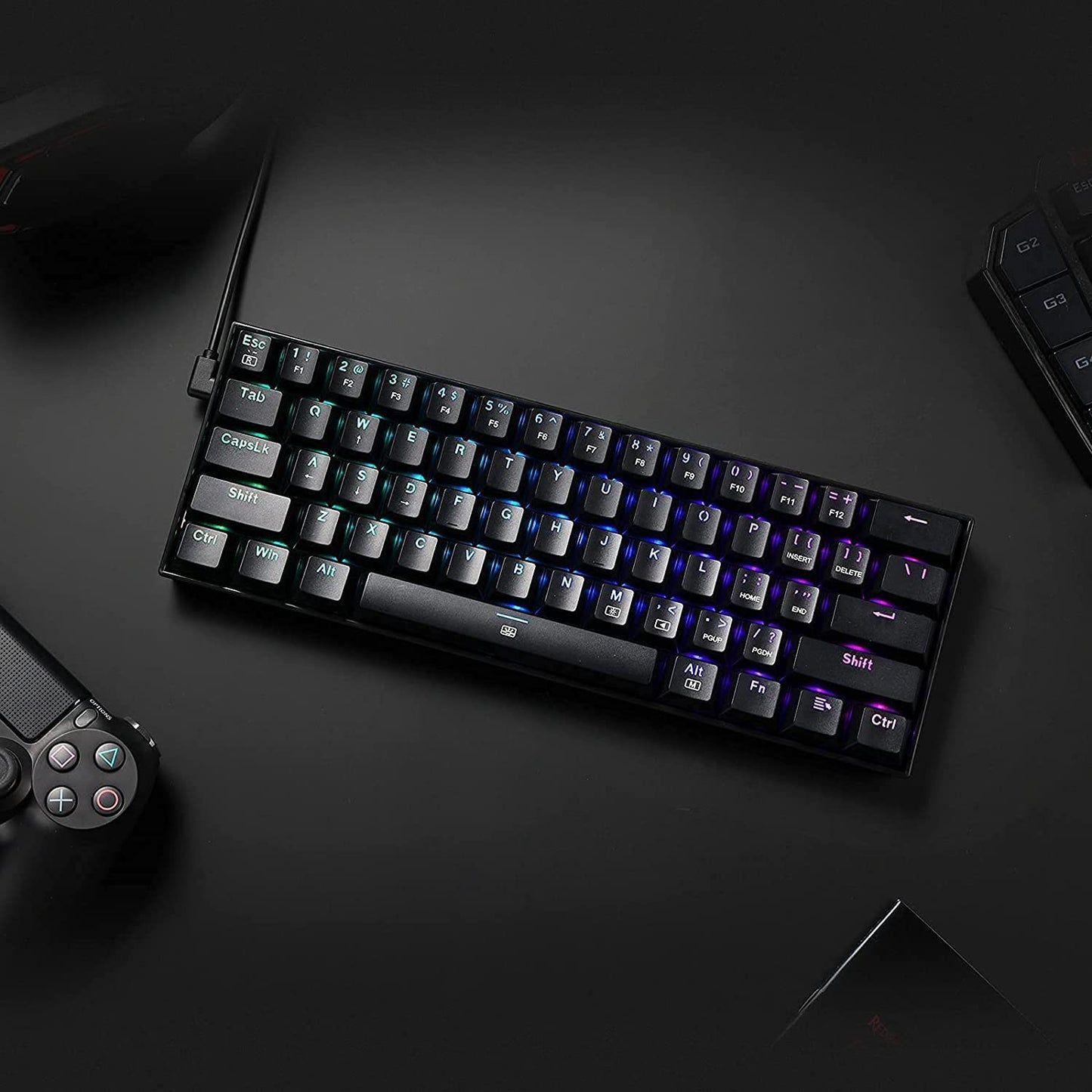 Redragon K630 Dragonborn 60% Wired RGB Gaming Keyboard, 61 Keys Compact Mechanical Keyboard with Tactile Brown Switch, Pro Driver Support, Black