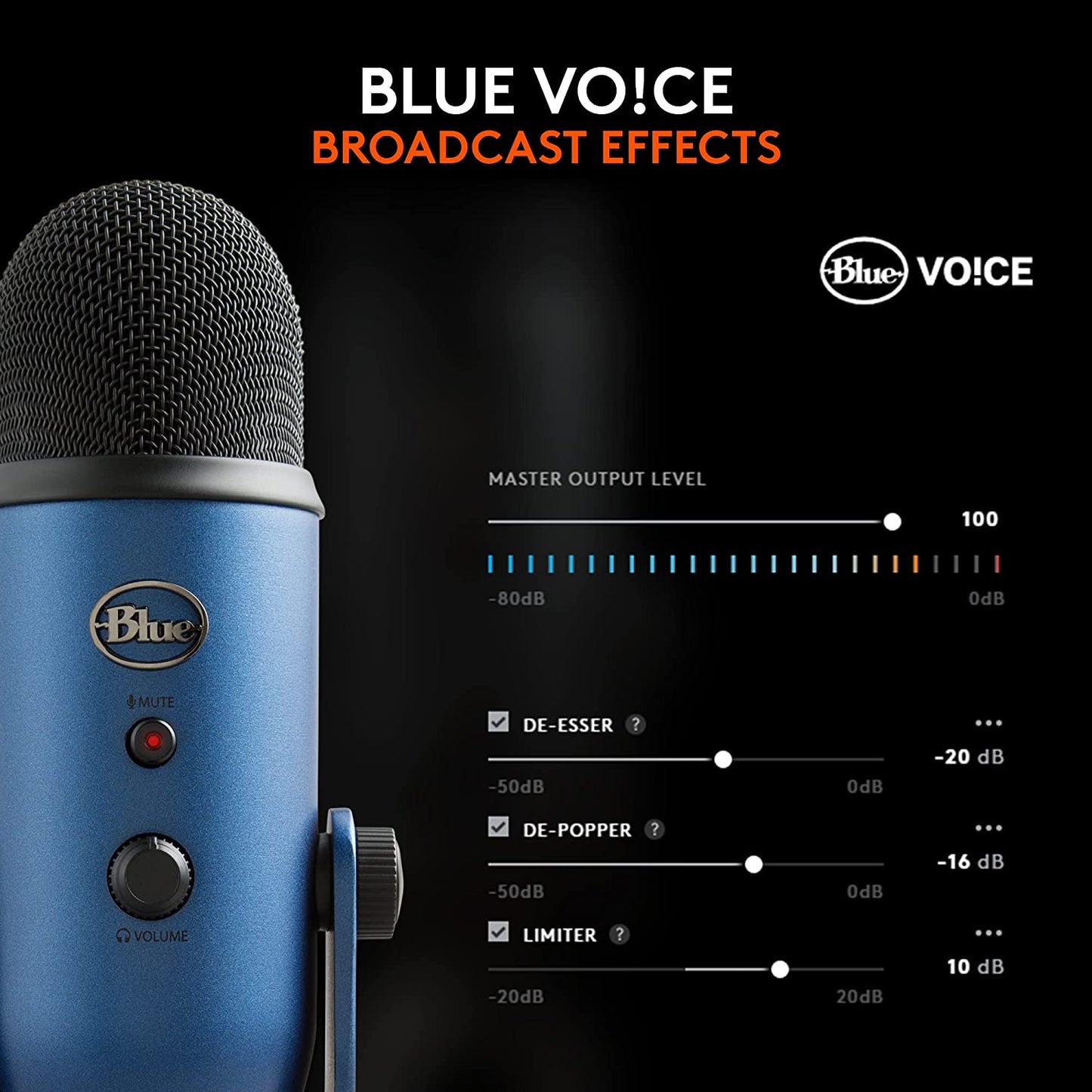Logitech for Creators Blue Yeti USB Microphone for PC, Mac, Gaming, Recording, Streaming, Podcasting, Studio and Condenser Mic with VO!CE Effects, 4 Pickup Patterns, Plug and Play - Midnight Blue