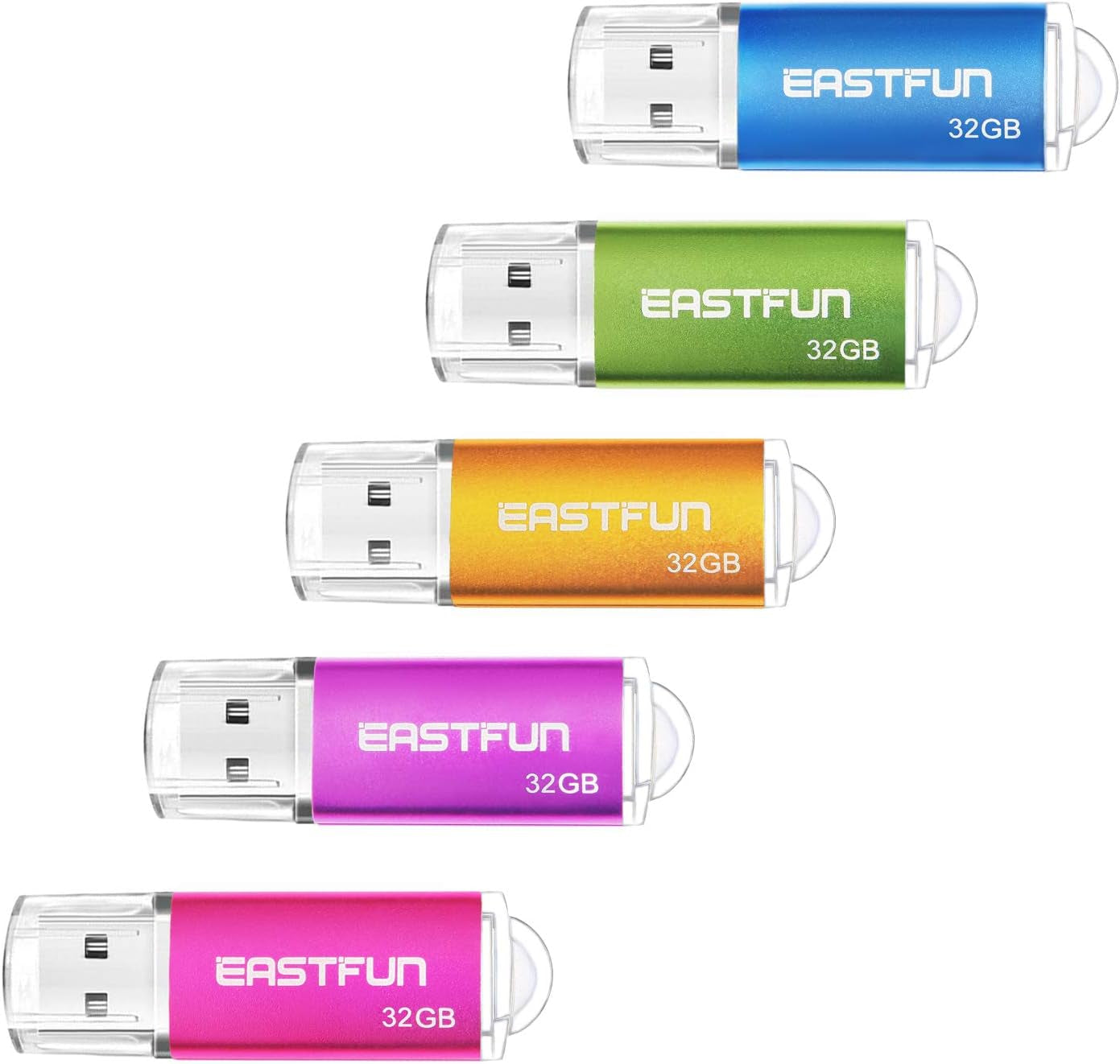 EASTFUN 5 Pack 16GB USB 2.0 Flash Drive Memory Stick Thumb Drive Thumb Stick Jump Drive Zip Drive Pen Drive, with LED Indicator,5 Pcs Colors:Rose/Red/Black/Green/Blue