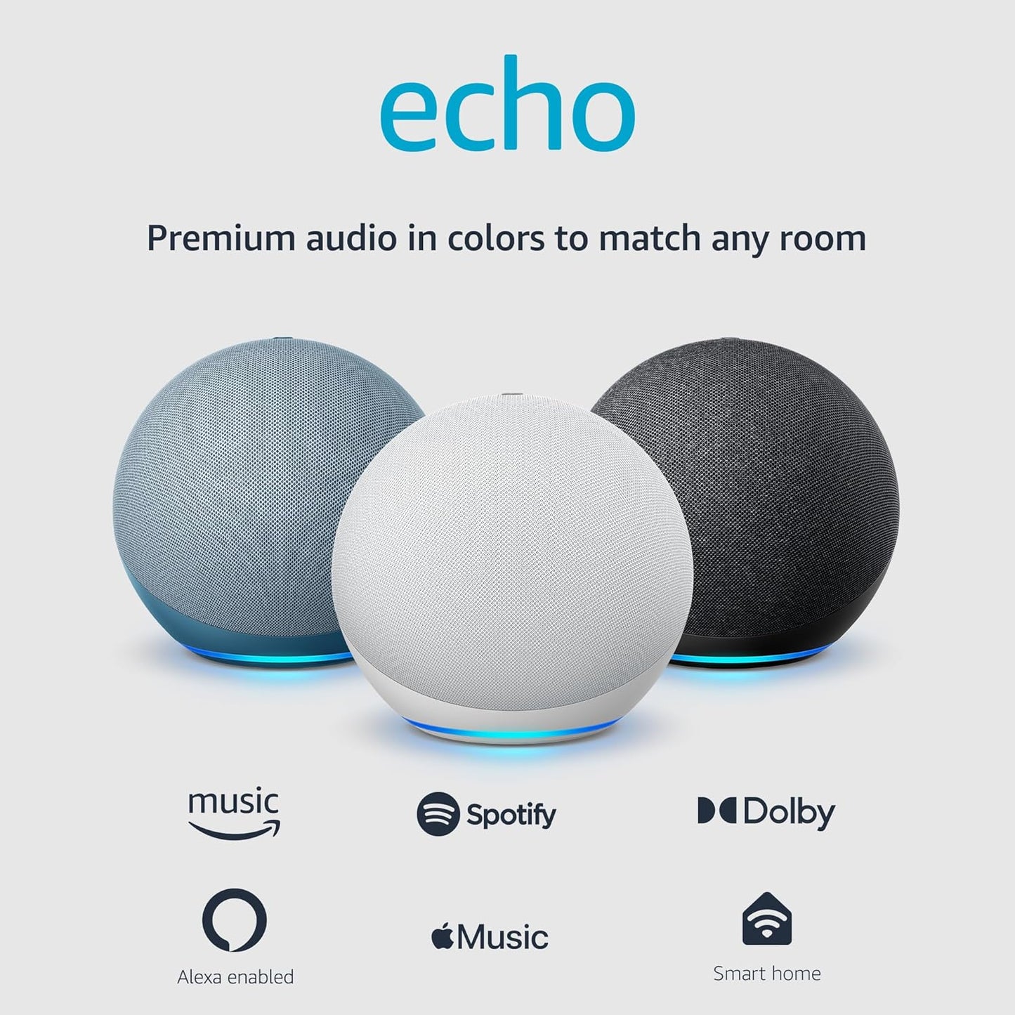 Amazon Echo (Newest Model), Alexa Speaker with Premium Sound, Ideal for Large Bedrooms, Living Rooms and Kitchens, Charcoal