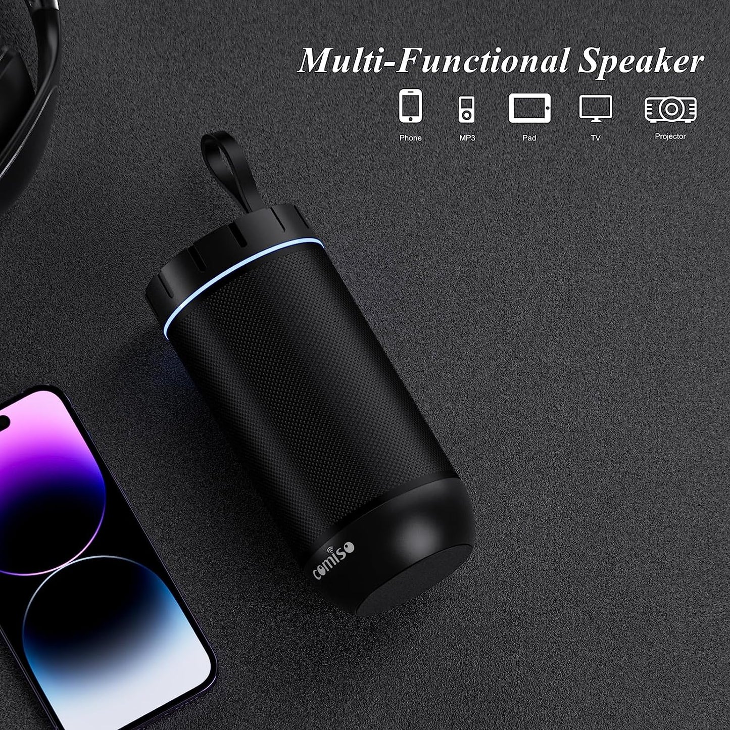 Comiso Bluetooth Speaker, IP65 Waterproof Portable Speaker with 360° HD Stereo Sound, Punchy Bass, TWS Pairing, 24H Playtime, Wireless Speakers for Home/Outdoor/Camping/Beach, Gifts for Unisex