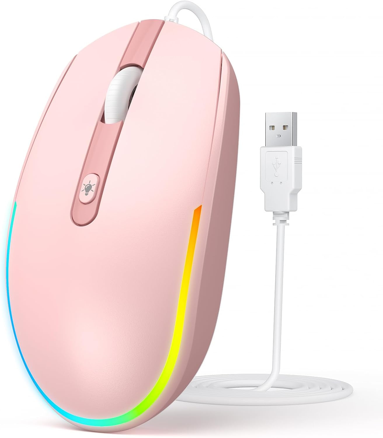 Seenda Wired Mouse - USB Computer Mouse with RGB Backlit Optical LED, Attached USB Cord for Laptops, Notebooks, Chromebook - Purple
