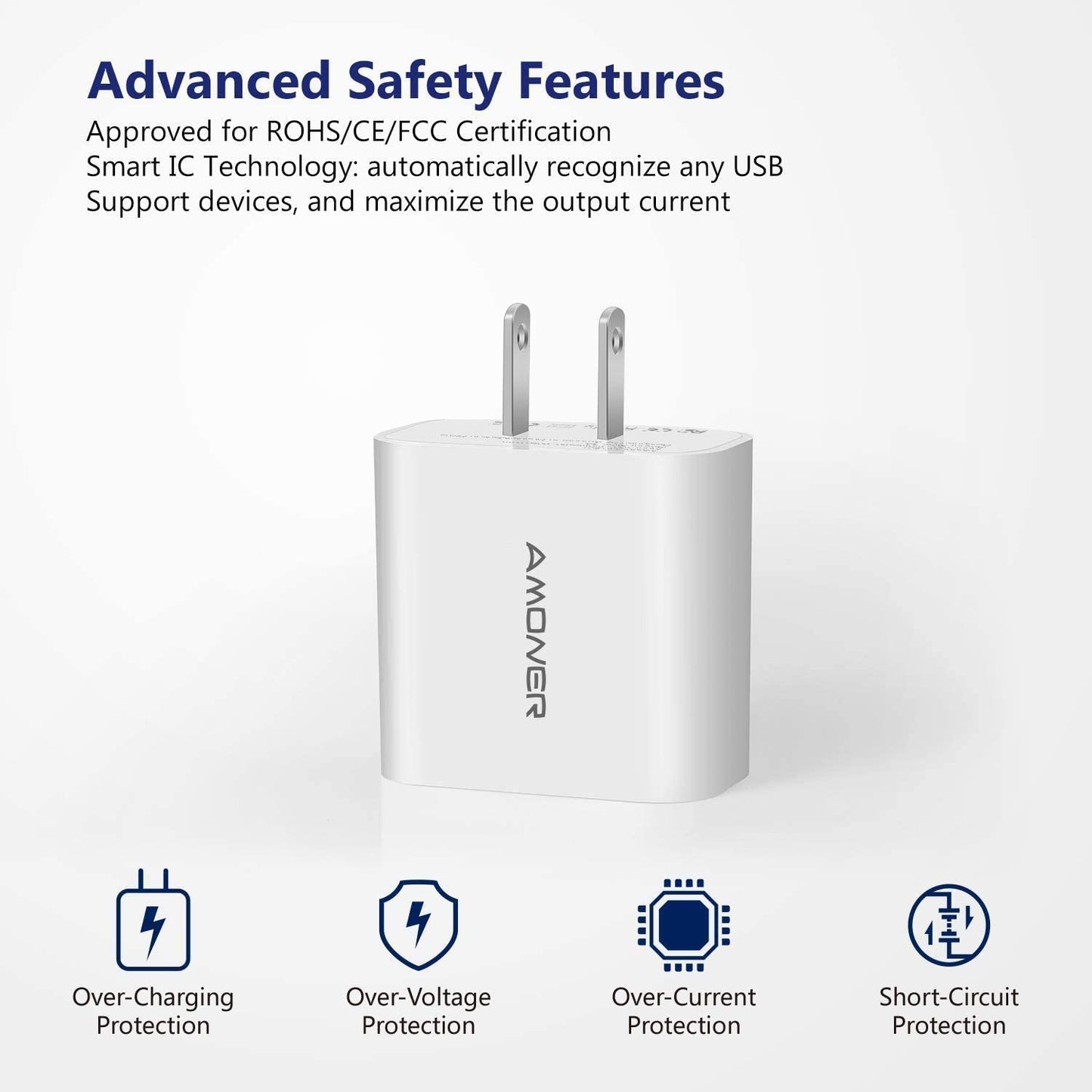USB Wall Charger, Amoner 2Pack 15W 3-Port USB Charger Block Iphone Cube Charging Blocks for Iphone 14/13/12/11/X/XR/X/8/7/6, Galaxy, Android Phones and More