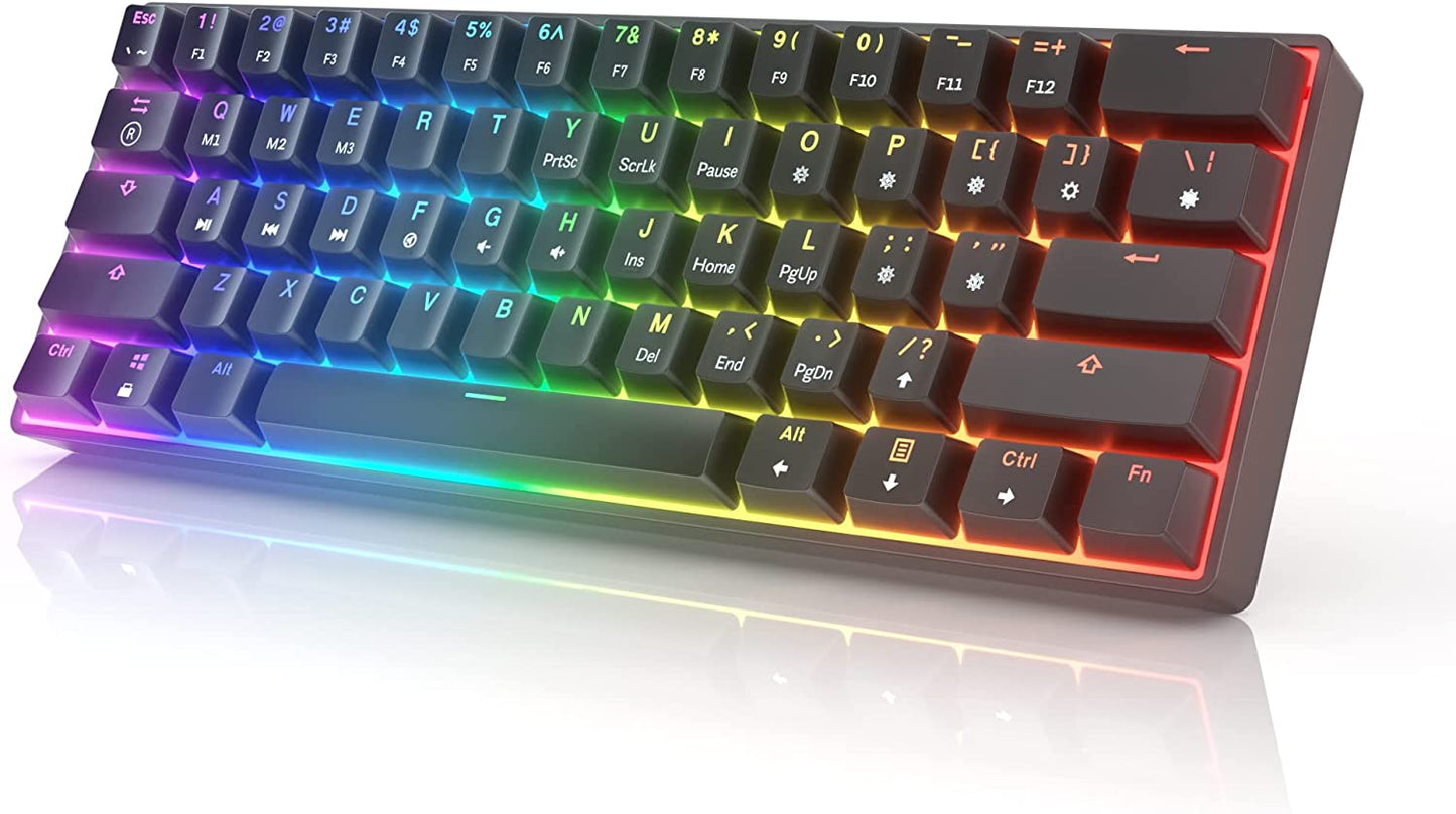 HK GAMING GK61 Mechanical Gaming Keyboard - 61 Keys Multi Color RGB Illuminated LED Backlit Wired Programmable for Pc/Mac Gamer (Gateron Optical Brown, White)