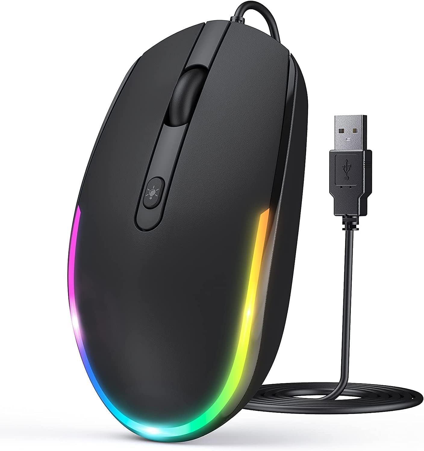 Seenda Wired Mouse - USB Computer Mouse with RGB Backlit Optical LED, Attached USB Cord for Laptops, Notebooks, Chromebook - Purple
