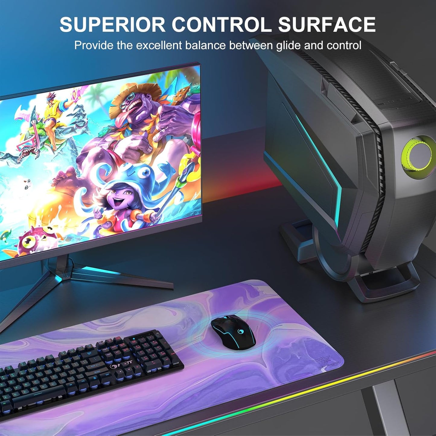 NPET MP02-SP Gaming Mouse Pad, Cloth Mouse Pad, Anti-Slip Base, RGB Backlit, Stitched Edges, Water-Resistant, Optimized for Gaming Sensors, XL