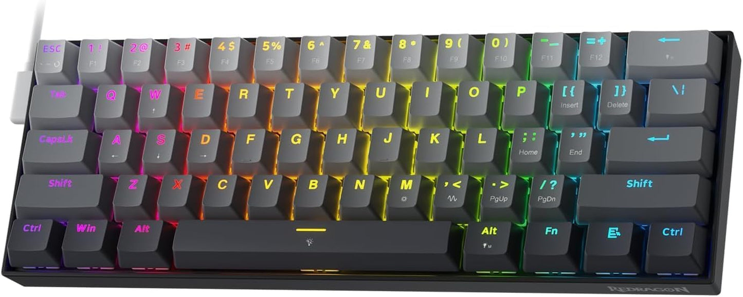 Redragon K617 Fizz 60% Wired RGB Gaming Keyboard, 61 Keys Hot-Swap Compact Mechanical Keyboard W/White and Grey Color Keycaps, Linear Red Switch, Pro Driver/Software Supported