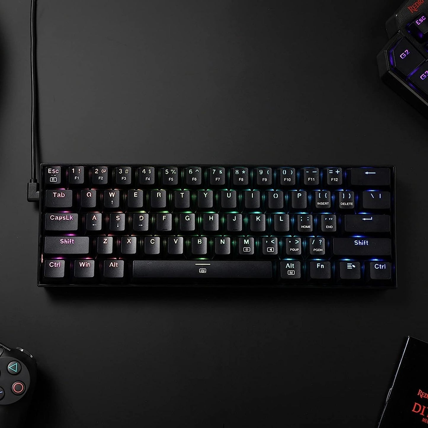 Redragon K630 Dragonborn 60% Wired RGB Gaming Keyboard, 61 Keys Compact Mechanical Keyboard with Tactile Brown Switch, Pro Driver Support, Black