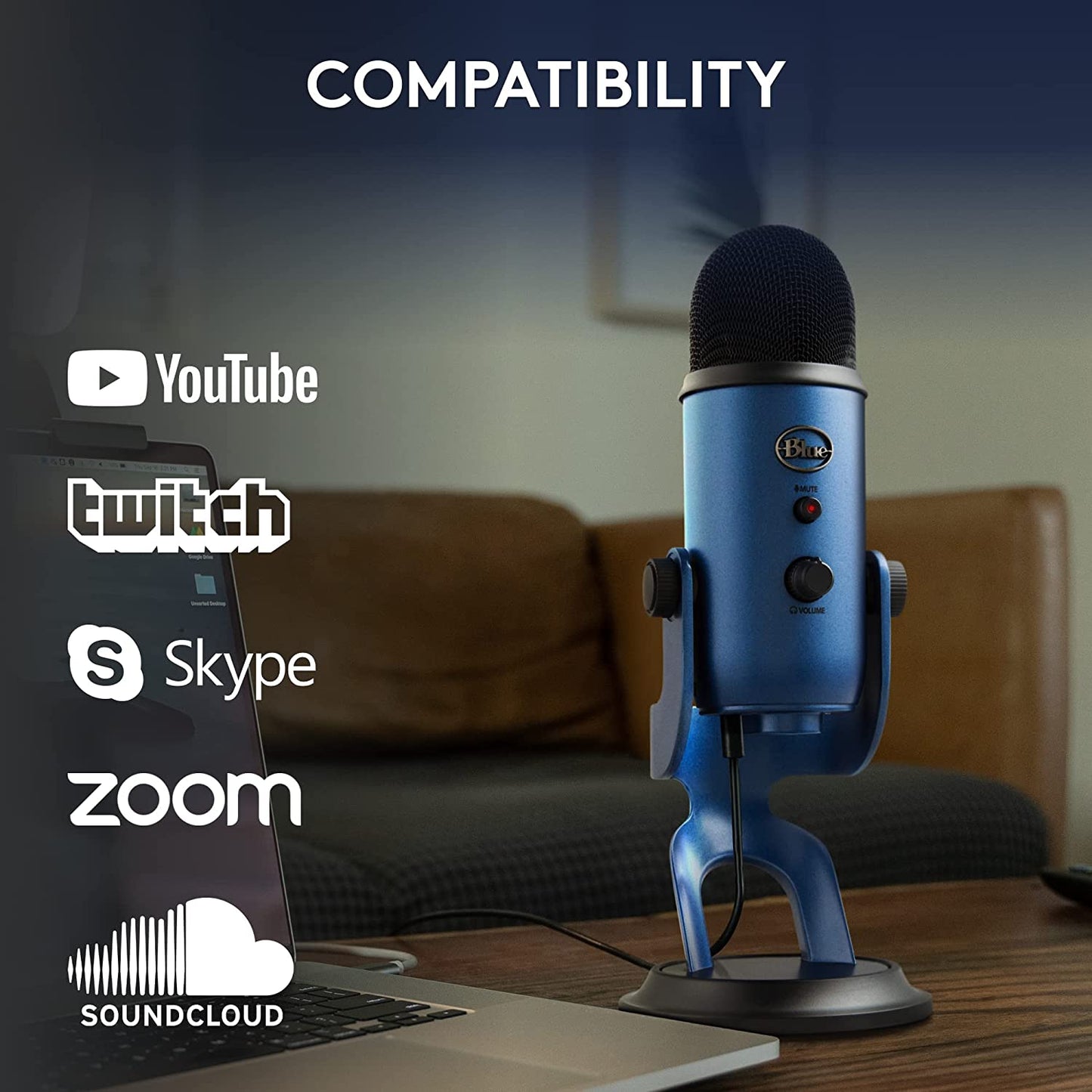 Logitech for Creators Blue Yeti USB Microphone for PC, Mac, Gaming, Recording, Streaming, Podcasting, Studio and Condenser Mic with VO!CE Effects, 4 Pickup Patterns, Plug and Play - Midnight Blue