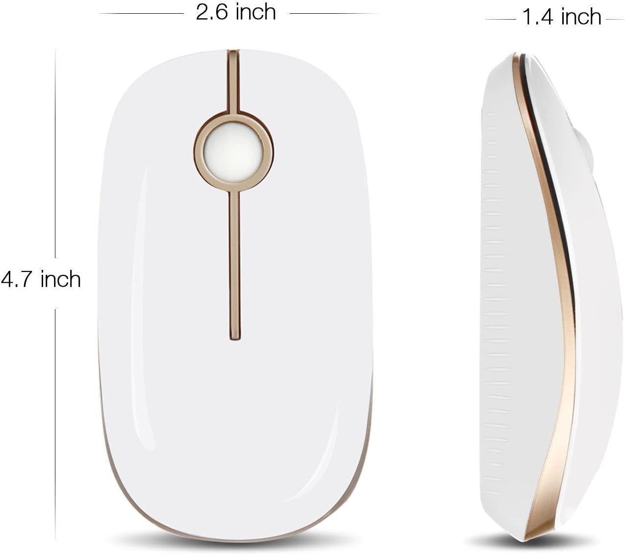 Vssoplor Wireless Mouse, 2.4G Slim Portable Computer Mouse with Nano Receiver Quiet Silent Optical Laptop Mouse for Notebook, PC, Laptop, Computer-White and Gold