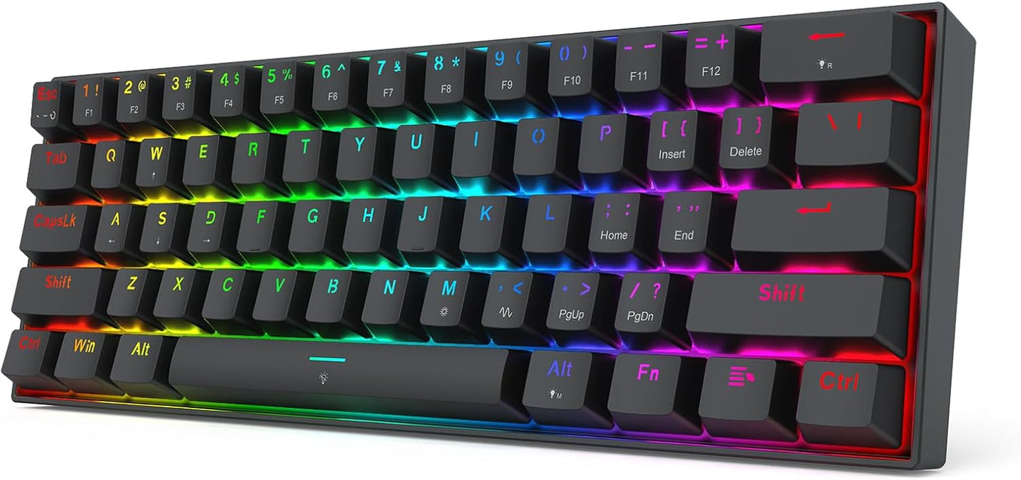 Redragon K617 Fizz 60% Wired RGB Gaming Keyboard, 61 Keys Hot-Swap Compact Mechanical Keyboard W/White and Grey Color Keycaps, Linear Red Switch, Pro Driver/Software Supported