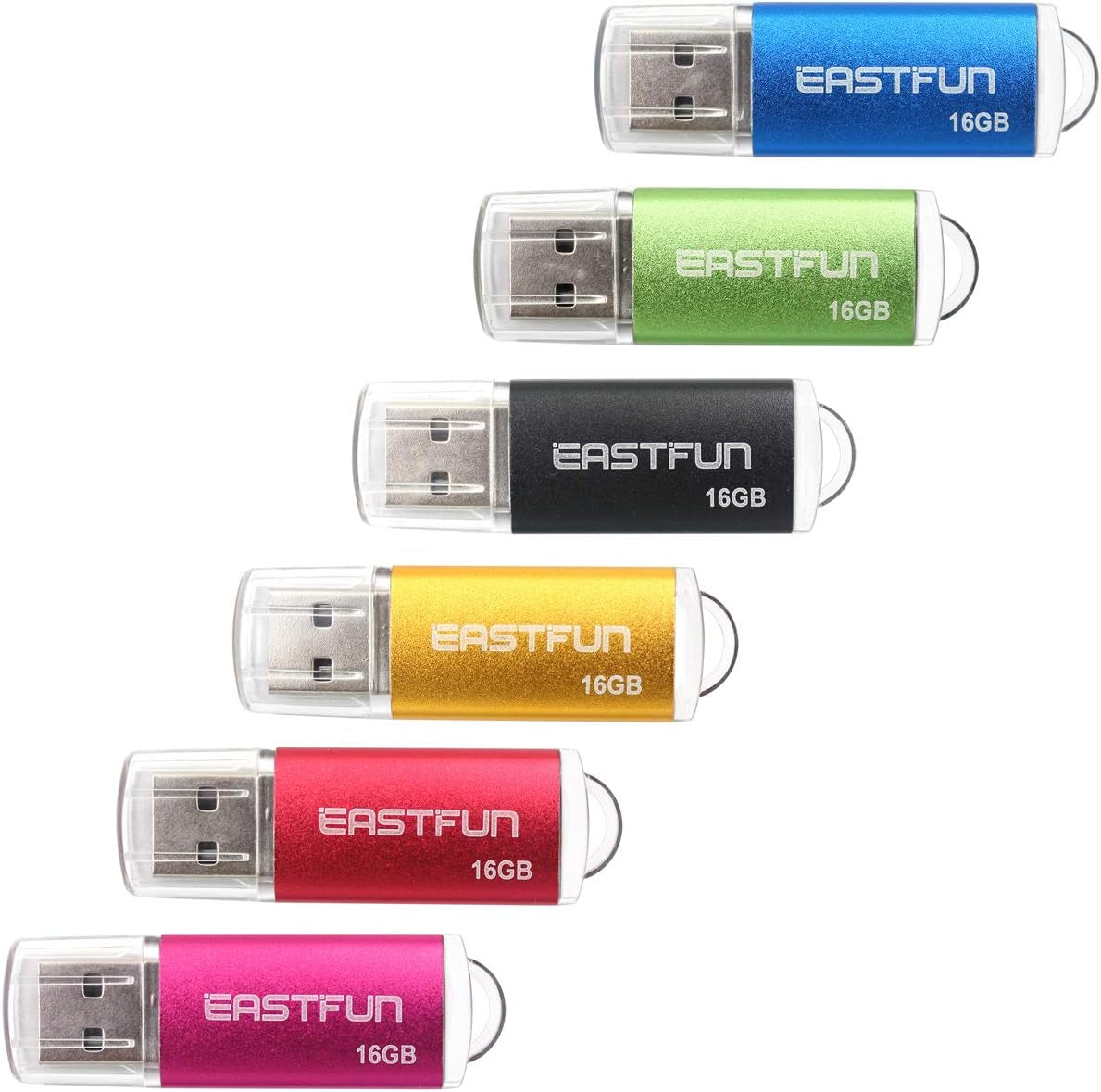 EASTFUN 5 Pack 16GB USB 2.0 Flash Drive Memory Stick Thumb Drive Thumb Stick Jump Drive Zip Drive Pen Drive, with LED Indicator,5 Pcs Colors:Rose/Red/Black/Green/Blue