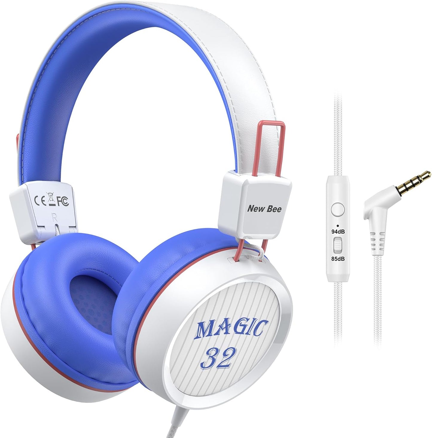 New Bee Kids Headphones for School with Microphone KH20 HD Stereo Safe Volume Limited 85Db/94Db Foldable Lightweight On-Ear Headphone for Pc/Mac/Android/Kindle/Tablet/Pad (Deep Blue)