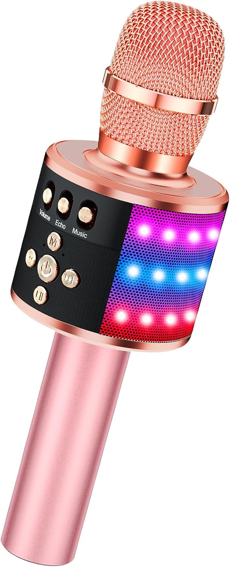 BONAOK Karaoke Microphone for Kids & Adults - Bluetooth Singing Mic with Disco Lights, Echo Effect, Built-In Speaker Portable for Party Travel Gifts Multipurpose Condenser Microphone Q78(Gold)
