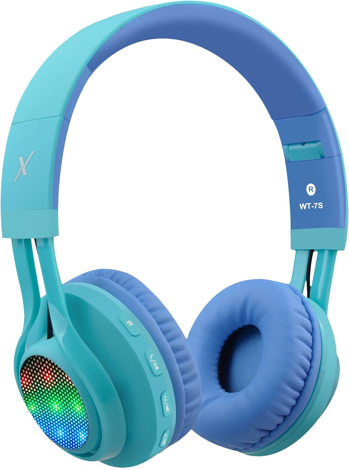 Riwbox WT-7S Bluetooth Headphones Light Up, Foldable Stero Wireless Headset with Microphone and Volume Control for Pc/Tablet/Tv/Travel (Pink Green)