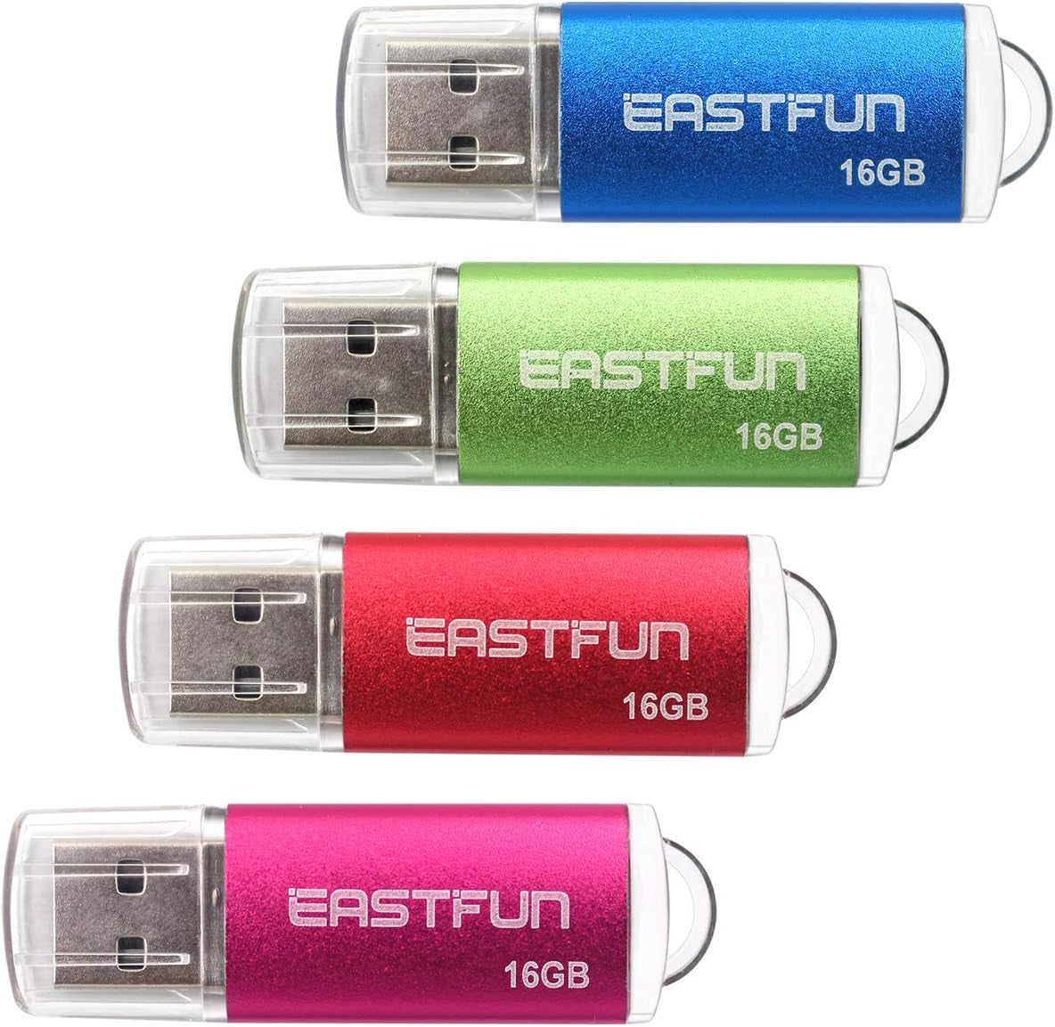 EASTFUN 5 Pack 16GB USB 2.0 Flash Drive Memory Stick Thumb Drive Thumb Stick Jump Drive Zip Drive Pen Drive, with LED Indicator,5 Pcs Colors:Rose/Red/Black/Green/Blue