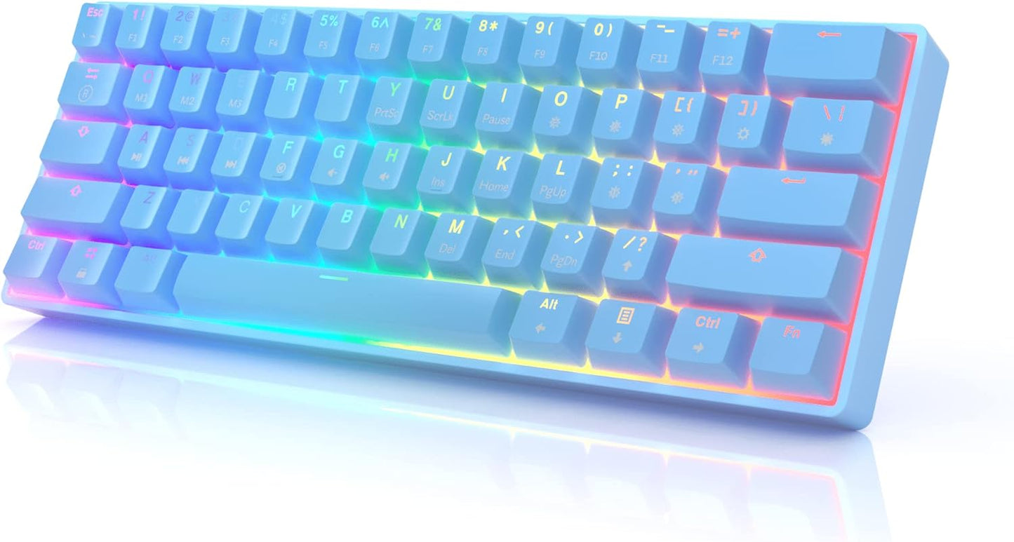 HK GAMING GK61 Mechanical Gaming Keyboard - 61 Keys Multi Color RGB Illuminated LED Backlit Wired Programmable for Pc/Mac Gamer (Gateron Optical Brown, White)