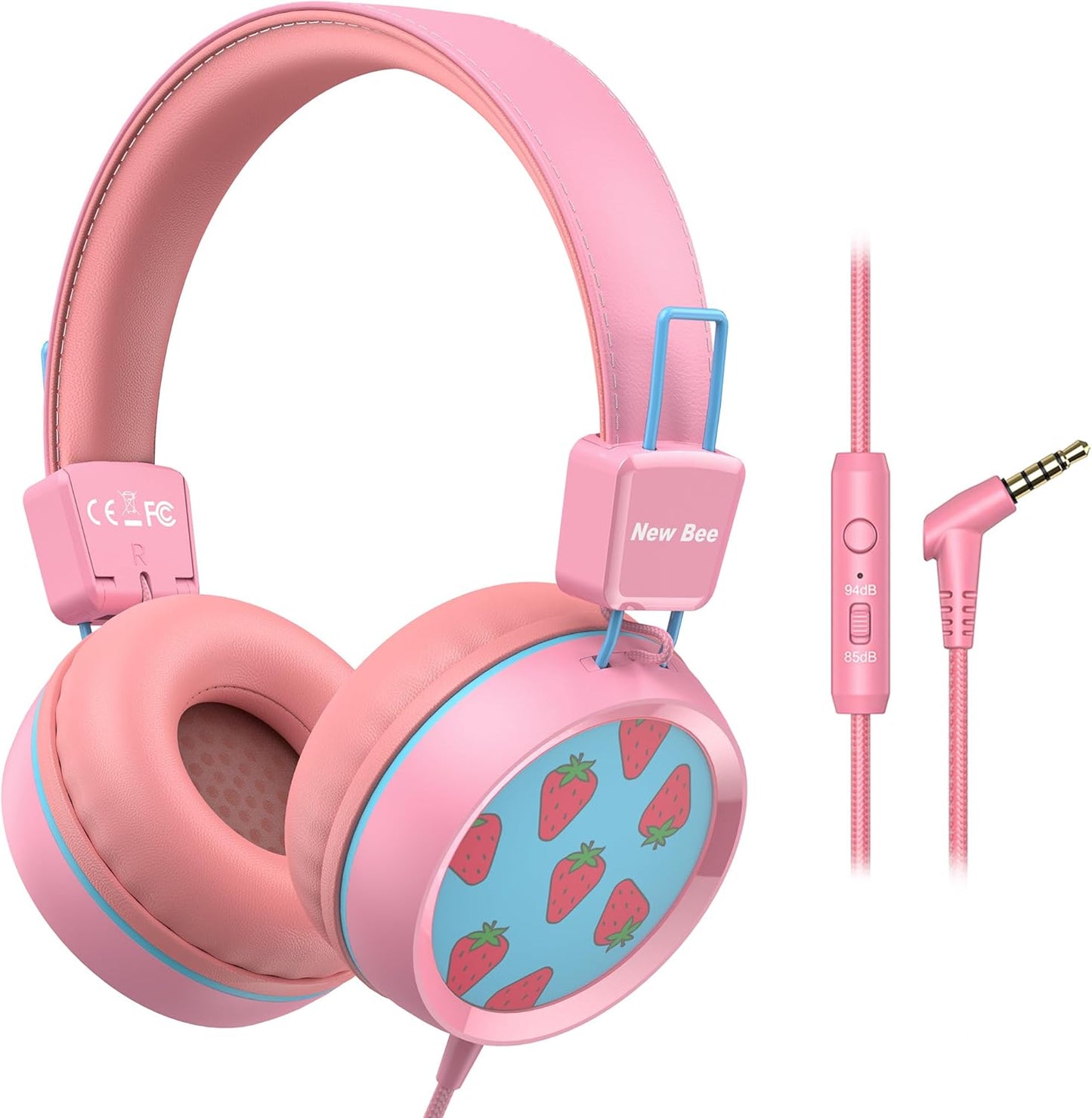New Bee Kids Headphones for School with Microphone KH20 HD Stereo Safe Volume Limited 85Db/94Db Foldable Lightweight On-Ear Headphone for Pc/Mac/Android/Kindle/Tablet/Pad (Deep Blue)