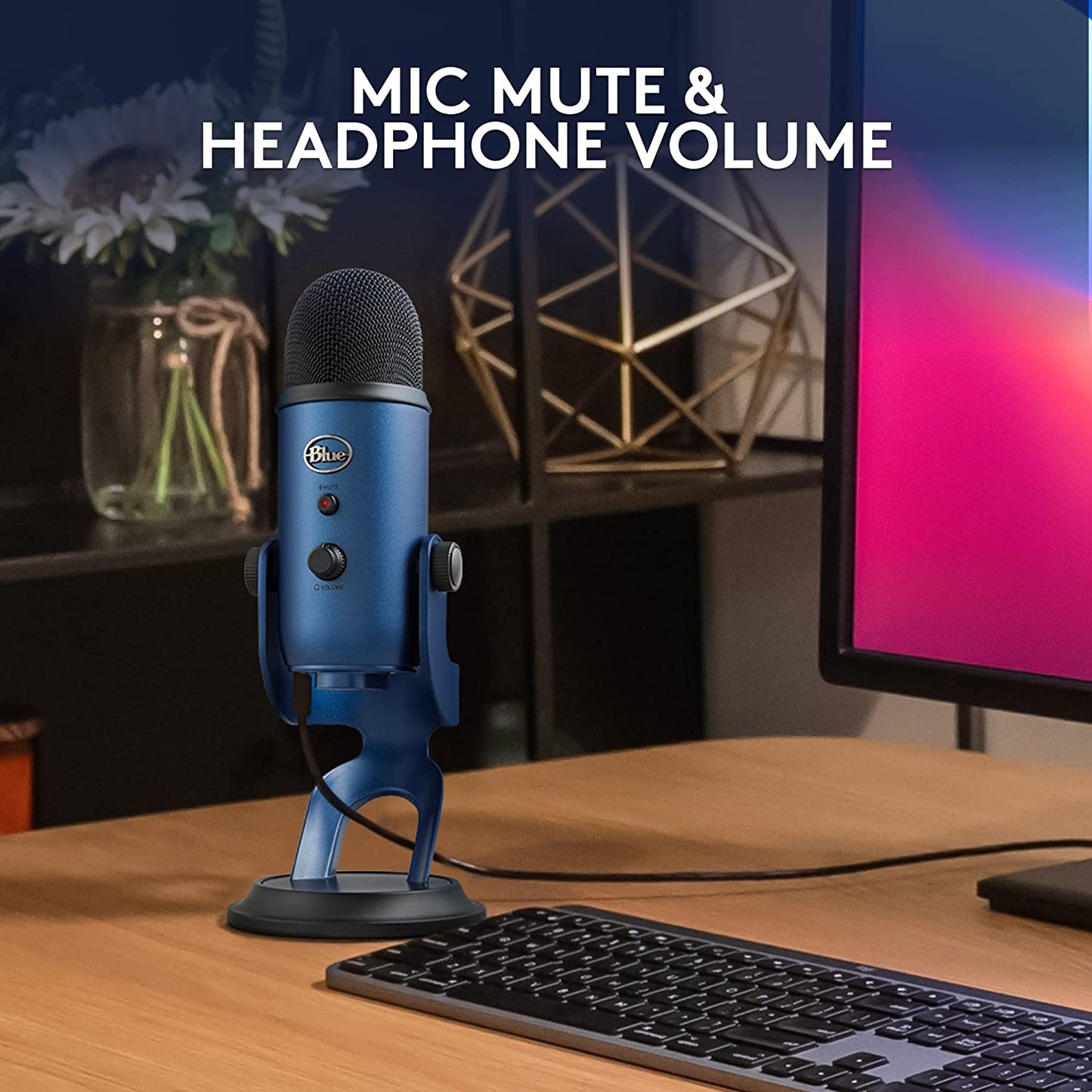 Logitech for Creators Blue Yeti USB Microphone for PC, Mac, Gaming, Recording, Streaming, Podcasting, Studio and Condenser Mic with VO!CE Effects, 4 Pickup Patterns, Plug and Play - Midnight Blue
