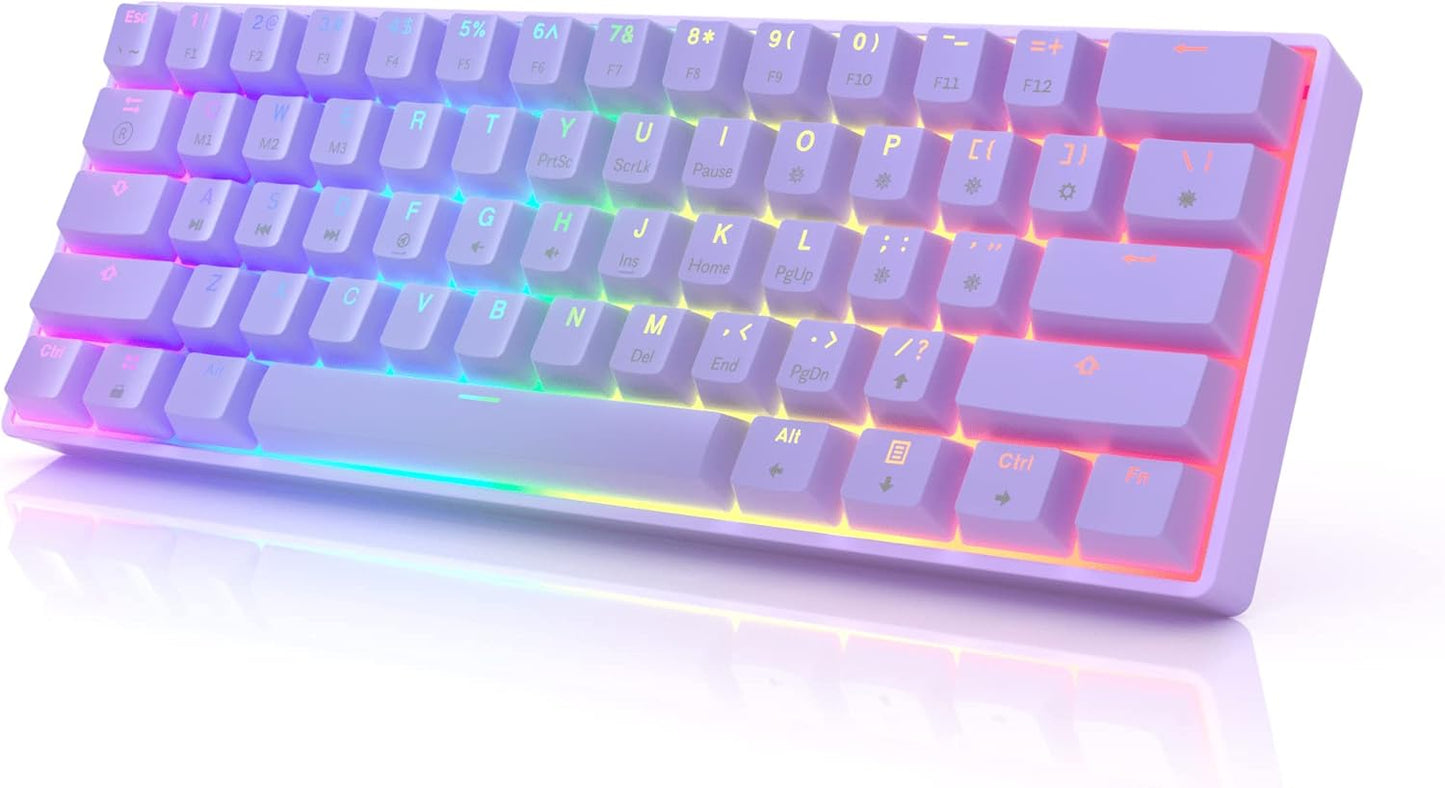 HK GAMING GK61 Mechanical Gaming Keyboard - 61 Keys Multi Color RGB Illuminated LED Backlit Wired Programmable for Pc/Mac Gamer (Gateron Optical Brown, White)