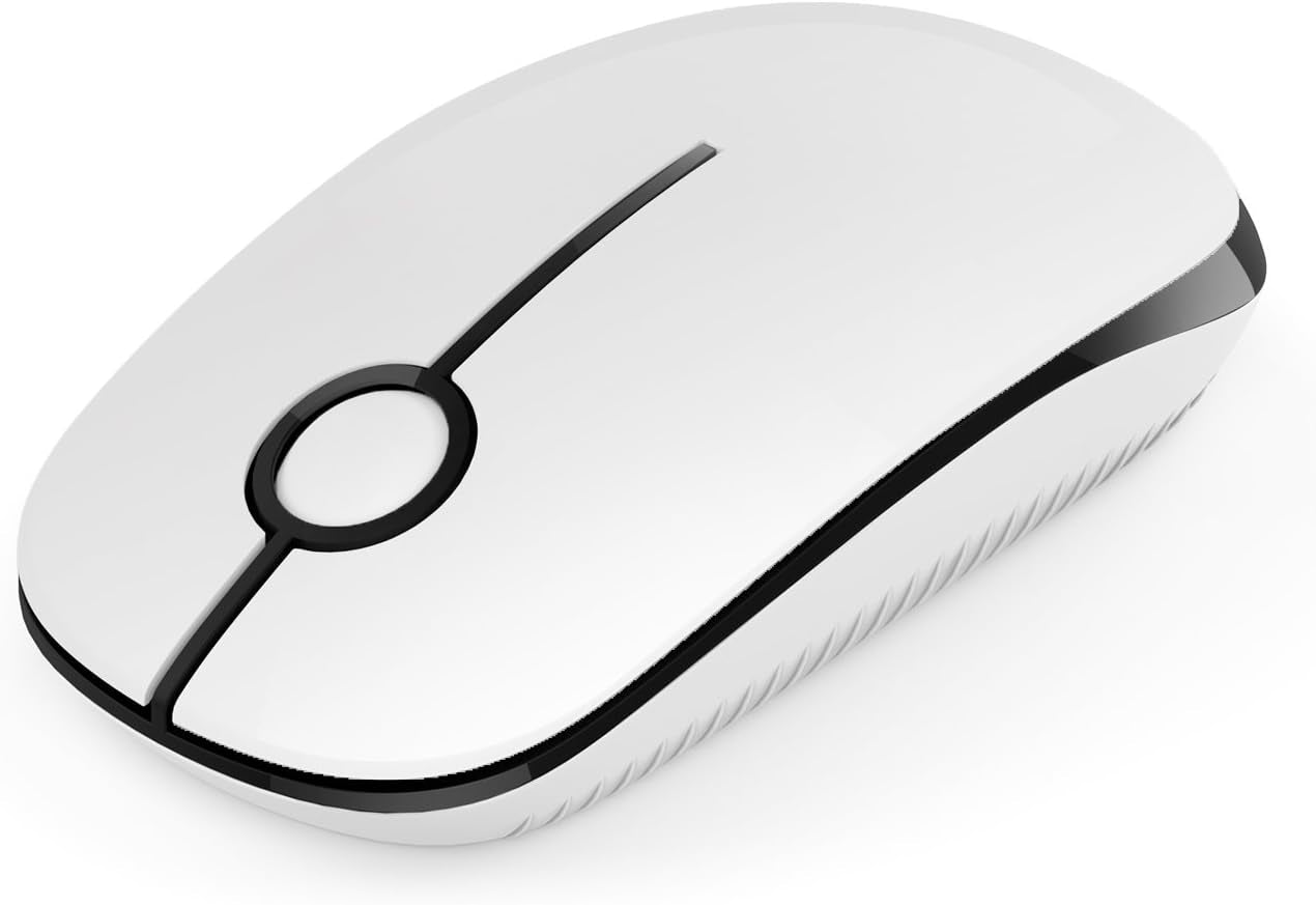 Vssoplor Wireless Mouse, 2.4G Slim Portable Computer Mouse with Nano Receiver Quiet Silent Optical Laptop Mouse for Notebook, PC, Laptop, Computer-White and Gold