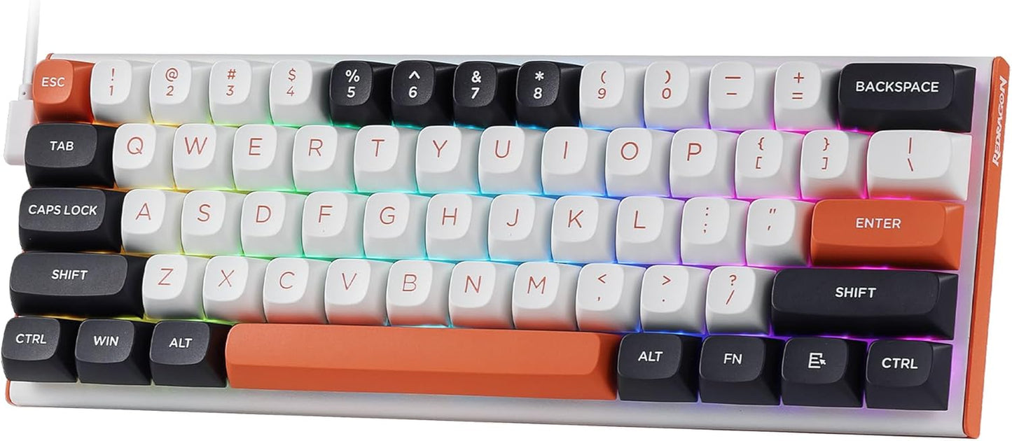Redragon K617 Fizz 60% Wired RGB Gaming Keyboard, 61 Keys Hot-Swap Compact Mechanical Keyboard W/White and Grey Color Keycaps, Linear Red Switch, Pro Driver/Software Supported