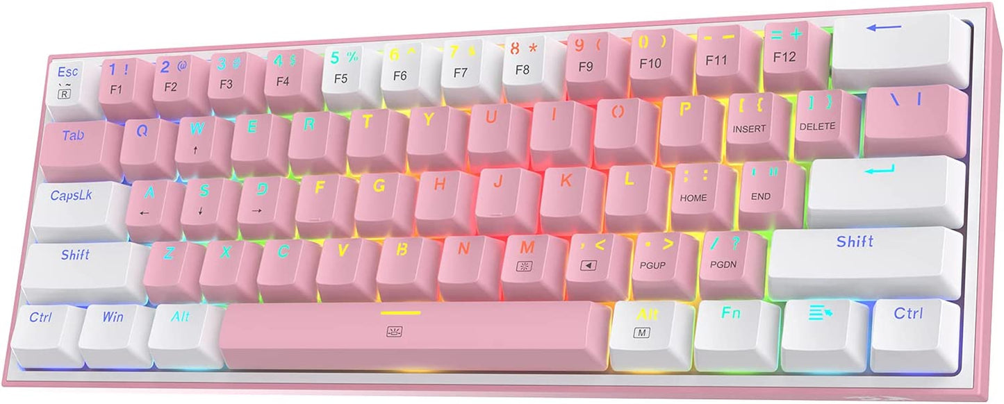 Redragon K617 Fizz 60% Wired RGB Gaming Keyboard, 61 Keys Hot-Swap Compact Mechanical Keyboard W/White and Grey Color Keycaps, Linear Red Switch, Pro Driver/Software Supported