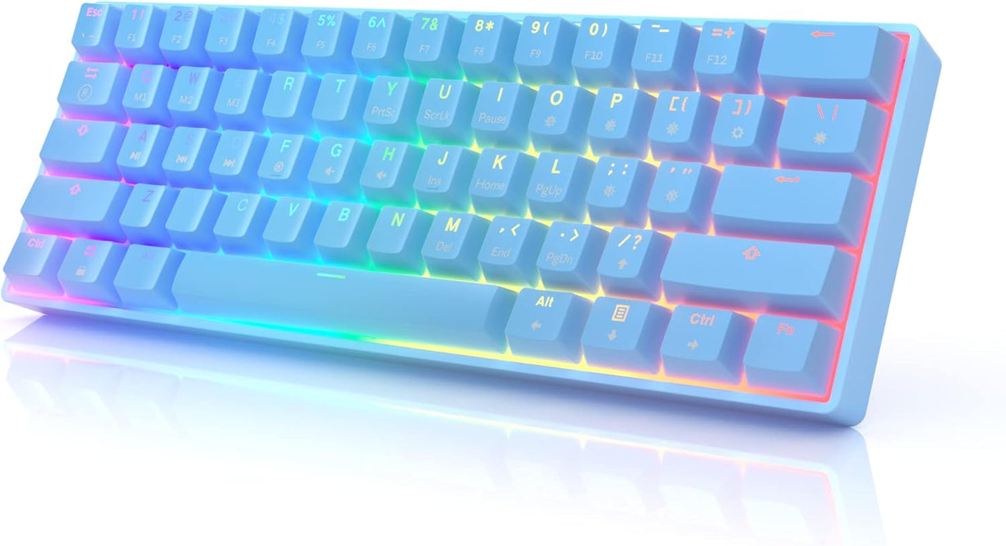 HK GAMING GK61 Mechanical Gaming Keyboard - 61 Keys Multi Color RGB Illuminated LED Backlit Wired Programmable for Pc/Mac Gamer (Gateron Optical Brown, White)