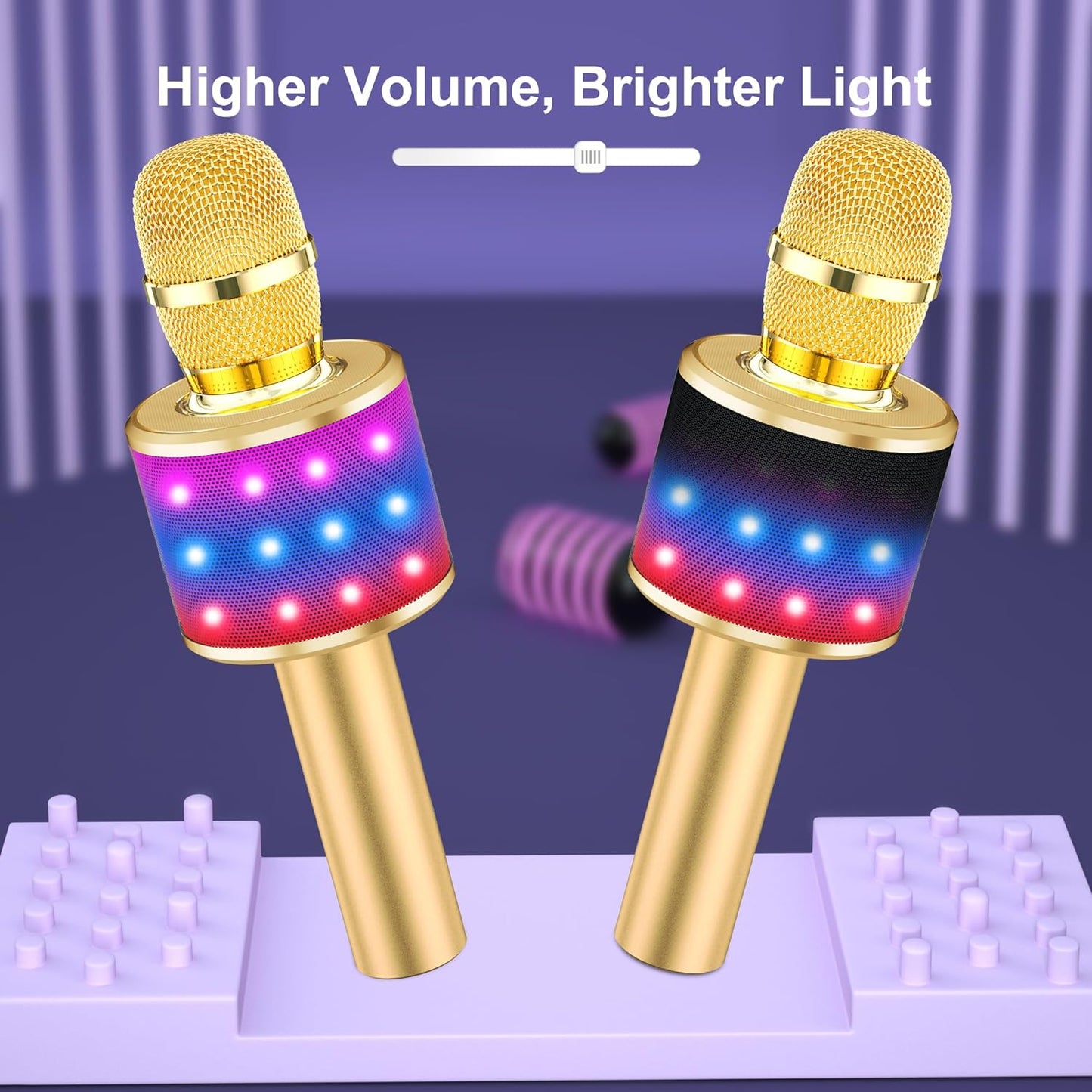 BONAOK Karaoke Microphone for Kids & Adults - Bluetooth Singing Mic with Disco Lights, Echo Effect, Built-In Speaker Portable for Party Travel Gifts Multipurpose Condenser Microphone Q78(Gold)
