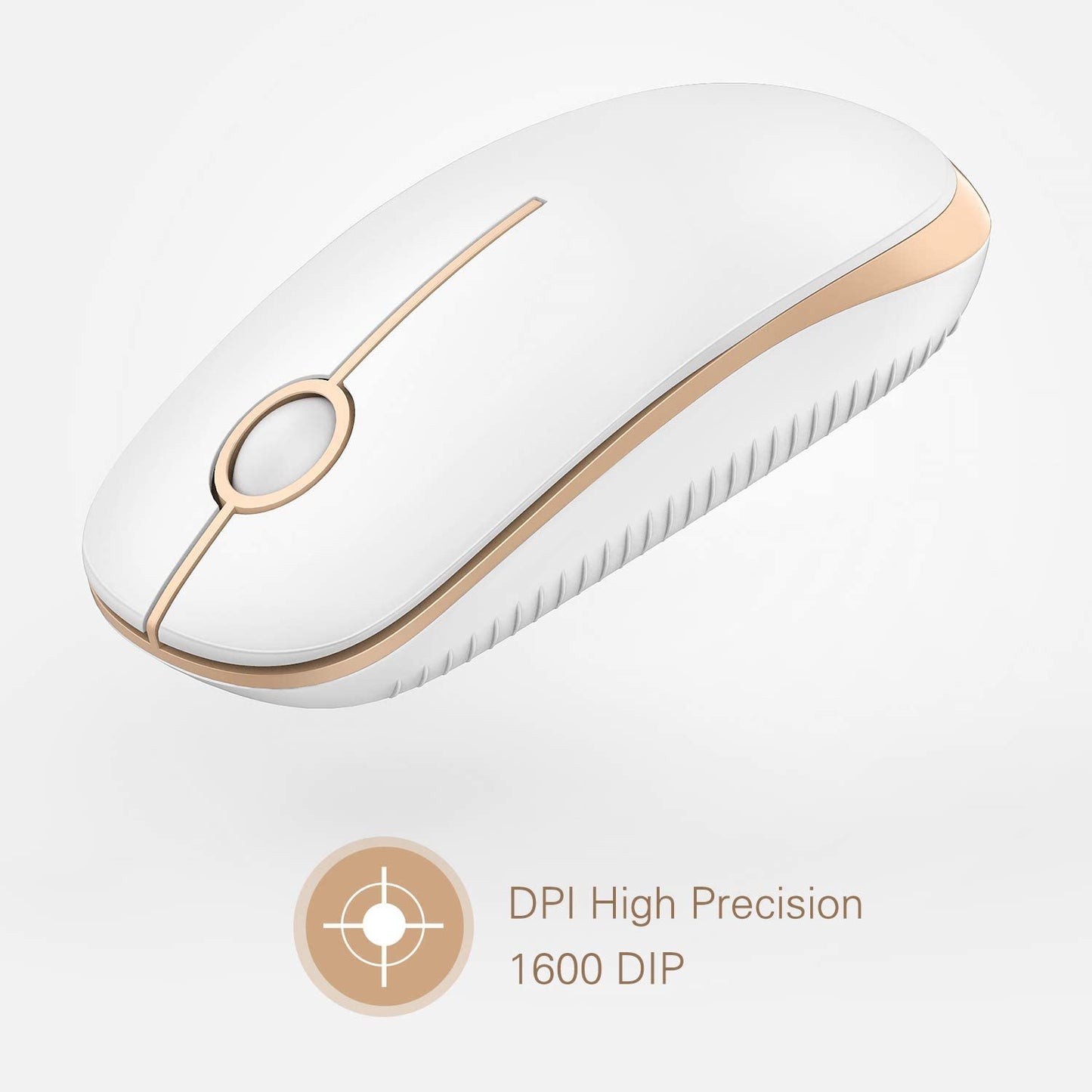 Vssoplor Wireless Mouse, 2.4G Slim Portable Computer Mouse with Nano Receiver Quiet Silent Optical Laptop Mouse for Notebook, PC, Laptop, Computer-White and Gold