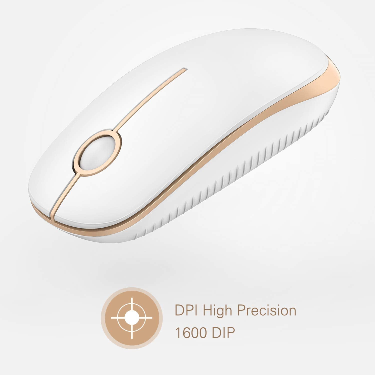 Vssoplor Wireless Mouse, 2.4G Slim Portable Computer Mouse with Nano Receiver Quiet Silent Optical Laptop Mouse for Notebook, PC, Laptop, Computer-White and Gold