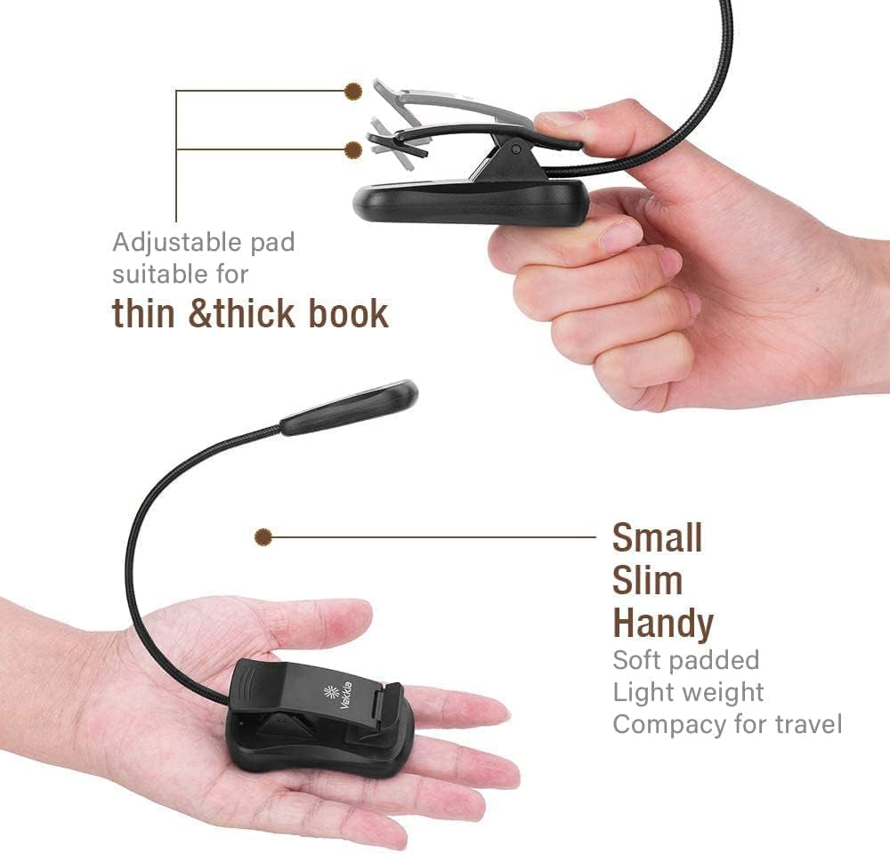 Vekkia Rechargeable 3000K LED Book Light, Easy Clip on Reading Lights for Reading in Bed. Perfect for Readers.