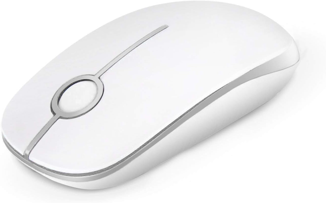 Vssoplor Wireless Mouse, 2.4G Slim Portable Computer Mouse with Nano Receiver Quiet Silent Optical Laptop Mouse for Notebook, PC, Laptop, Computer-White and Gold
