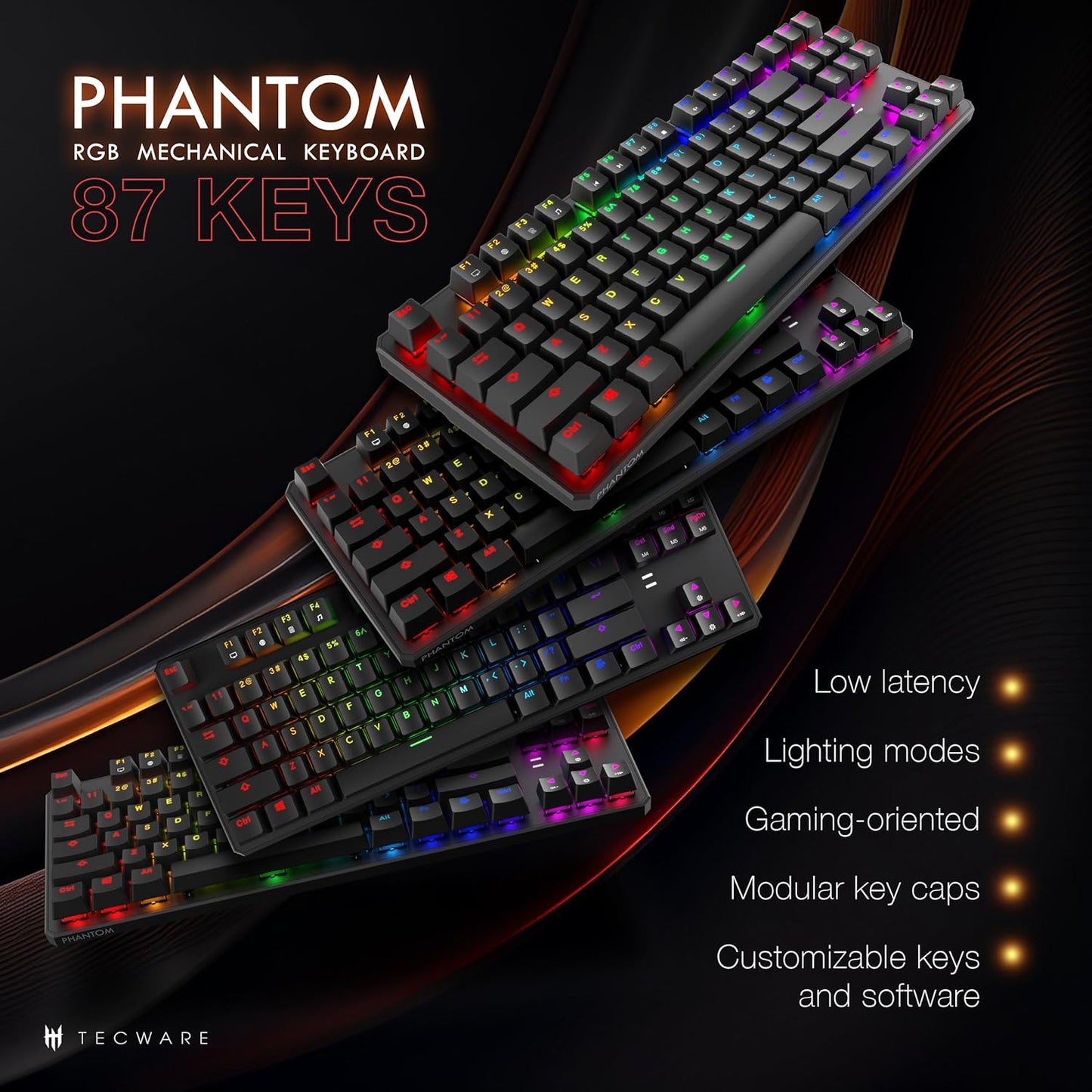 TECWARE Phantom 87 Key Mechanical Keyboard, RGB Led, Outemu RED Switch