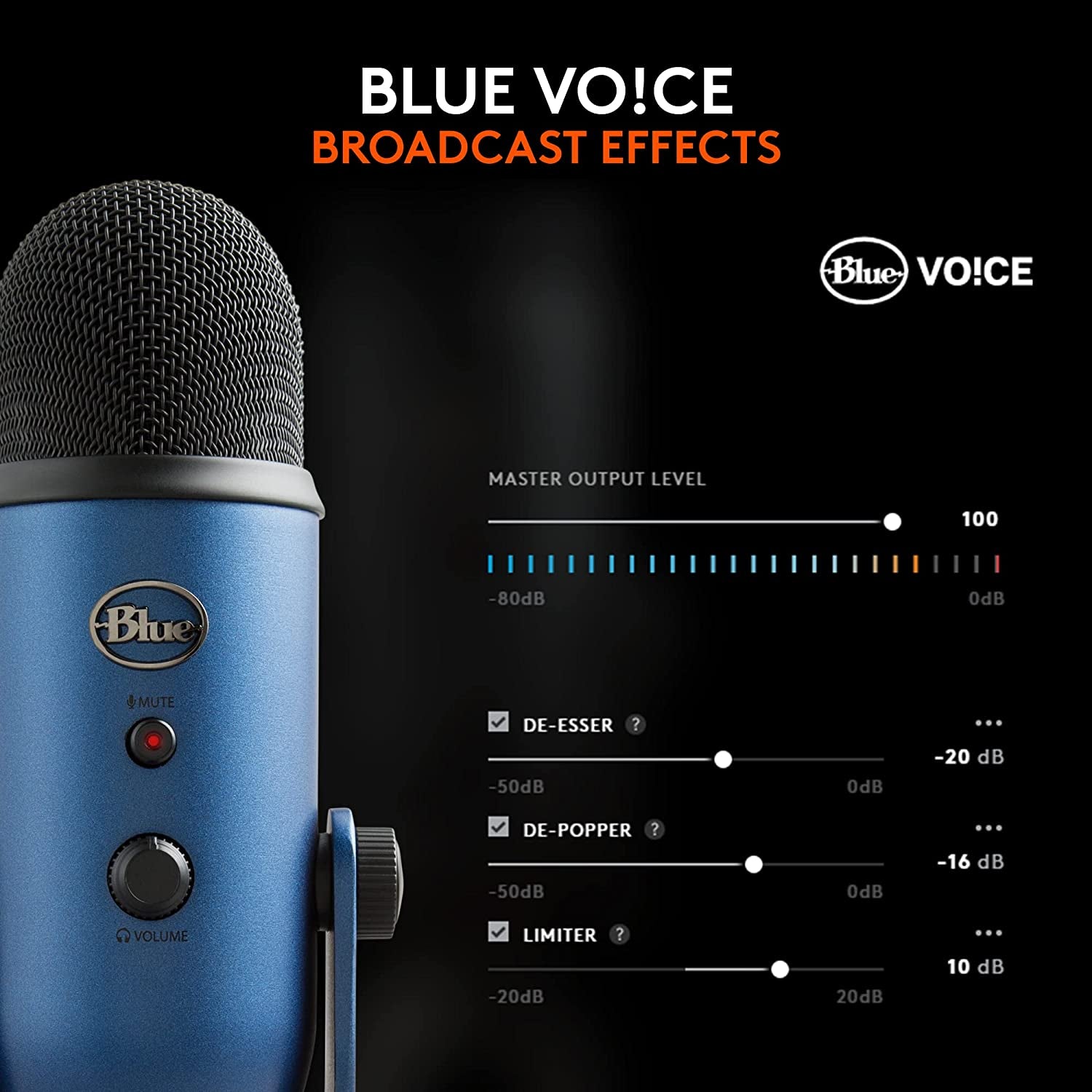 Logitech for Creators Blue Yeti USB Microphone for PC, Mac, Gaming, Recording, Streaming, Podcasting, Studio and Condenser Mic with VO!CE Effects, 4 Pickup Patterns, Plug and Play - Midnight Blue
