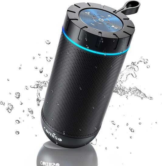 Comiso Bluetooth Speaker, IP65 Waterproof Portable Speaker with 360° HD Stereo Sound, Punchy Bass, TWS Pairing, 24H Playtime, Wireless Speakers for Home/Outdoor/Camping/Beach, Gifts for Unisex